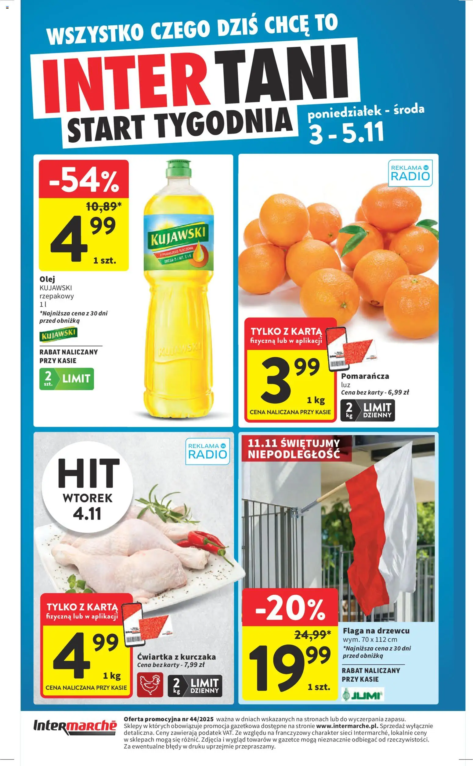Intermarche Gazetka od 30.10.2025 | Strona: 44 | Produkty: Karta, Olej kujawski, Olej, Ćwiartka z kurczaka