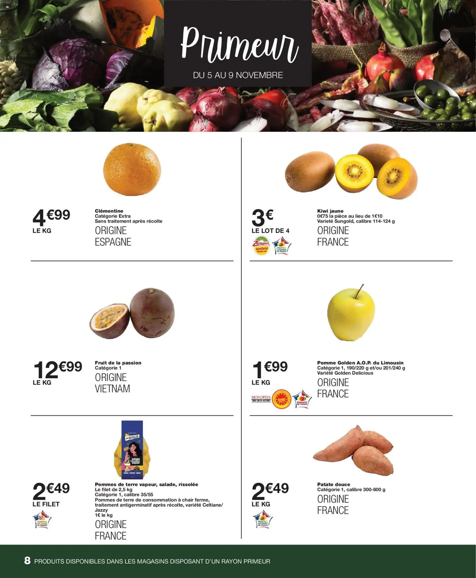 {H1} | Page: 8 | Produits: Fruit de la passion, Patate douce, Pommes, Kiwi