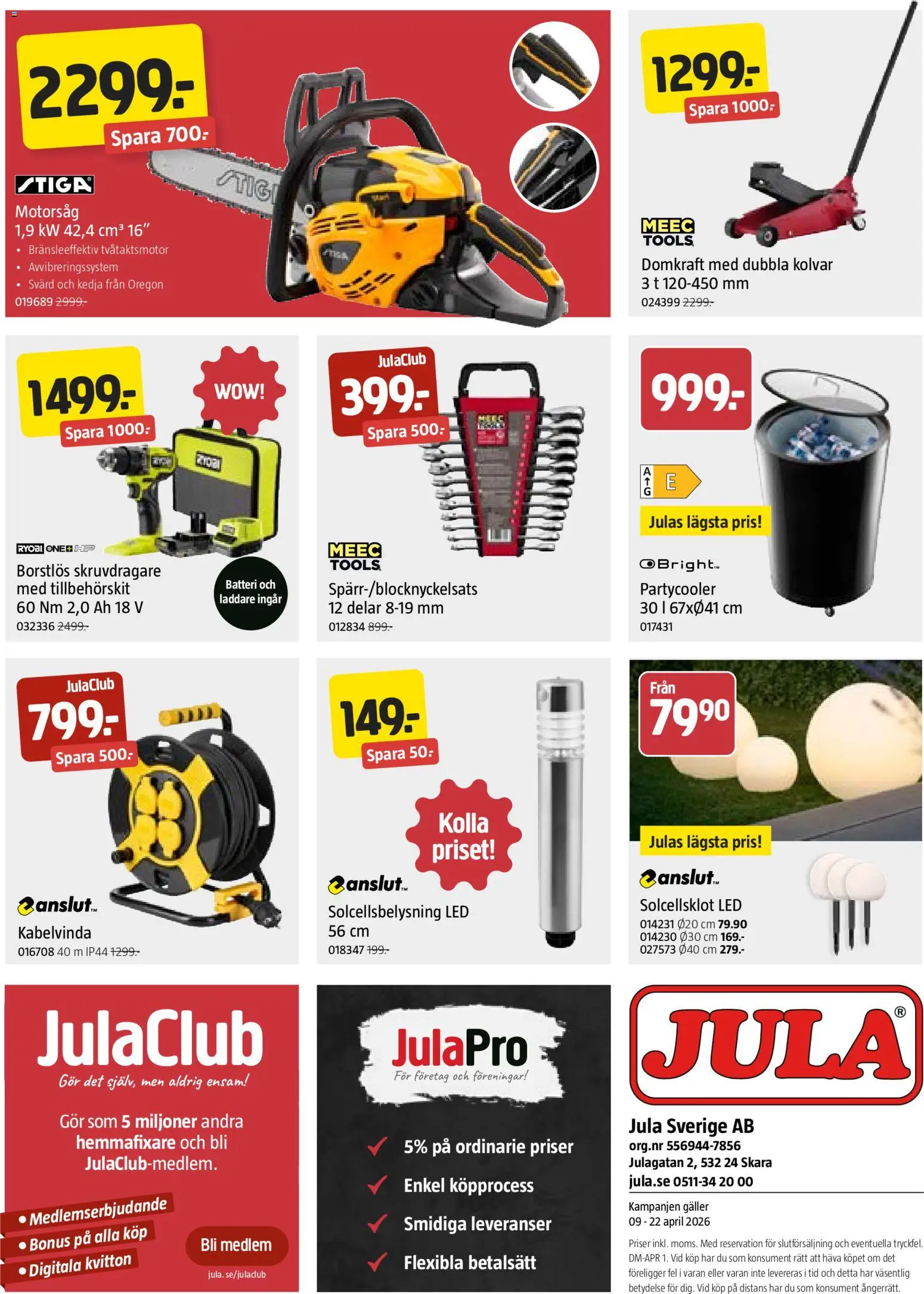 Jula reklamblad aktuell från 09.04.2026 | Sida: 8 | Produkter: Solcellsbelysning, Skruvdragare, Galler, Laddare