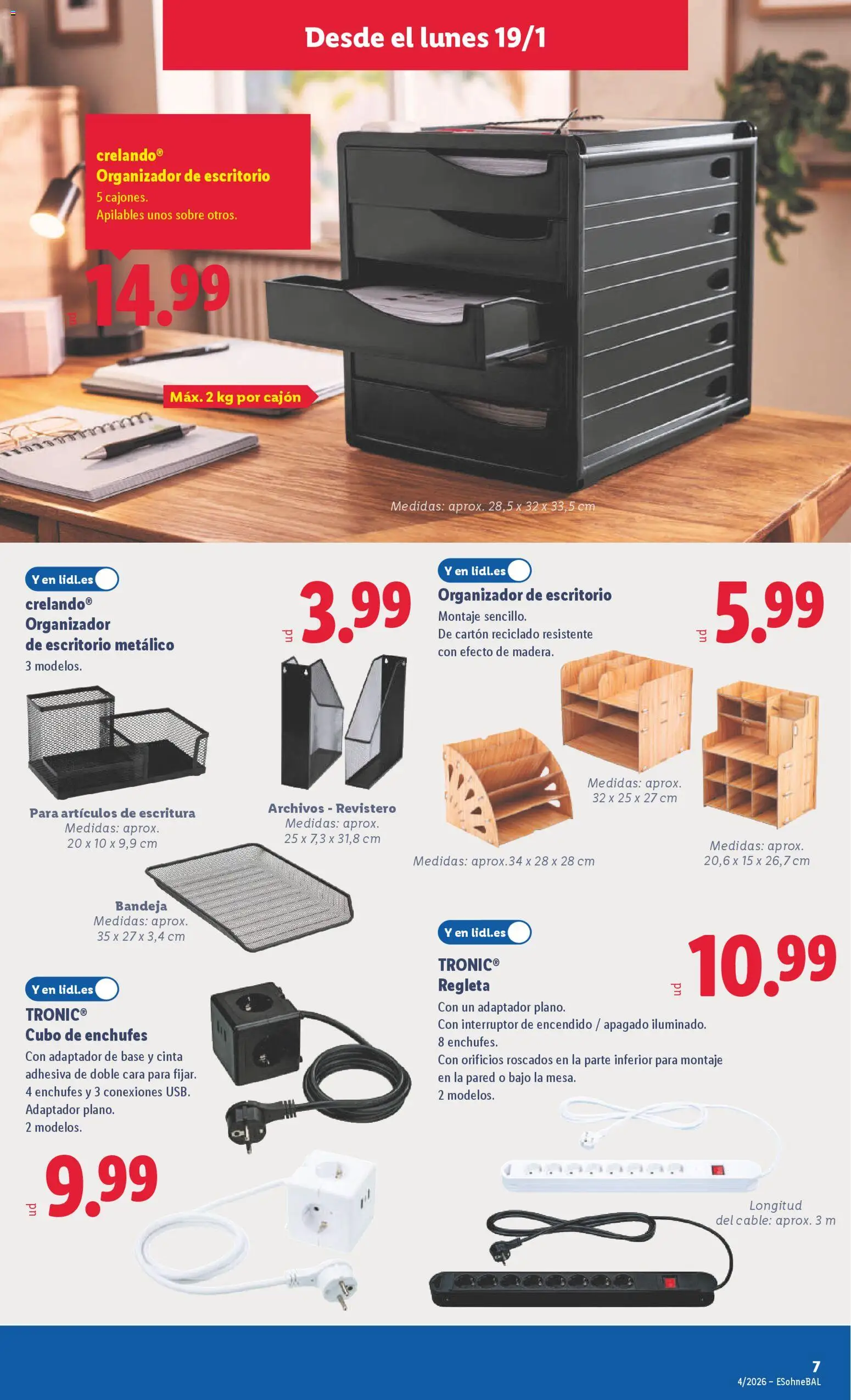 Lidl folleto de bazar │ válido desde el 19.01.2026 | Página: 11 | Productos: Organizador, Cable, Adaptador, Bandeja