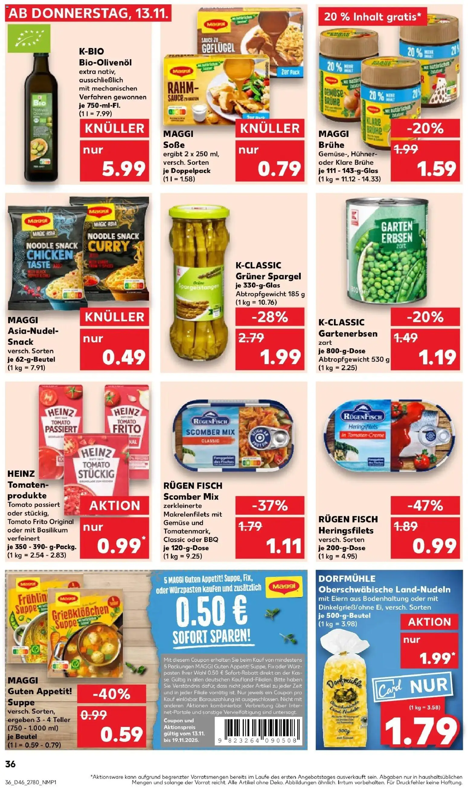 Kaufland prospekt Erfurt	 – gültig ab 13.11.2025 | Seite: 36 | Produkte: Tomaten, Spargel, Fisch, Erbsen