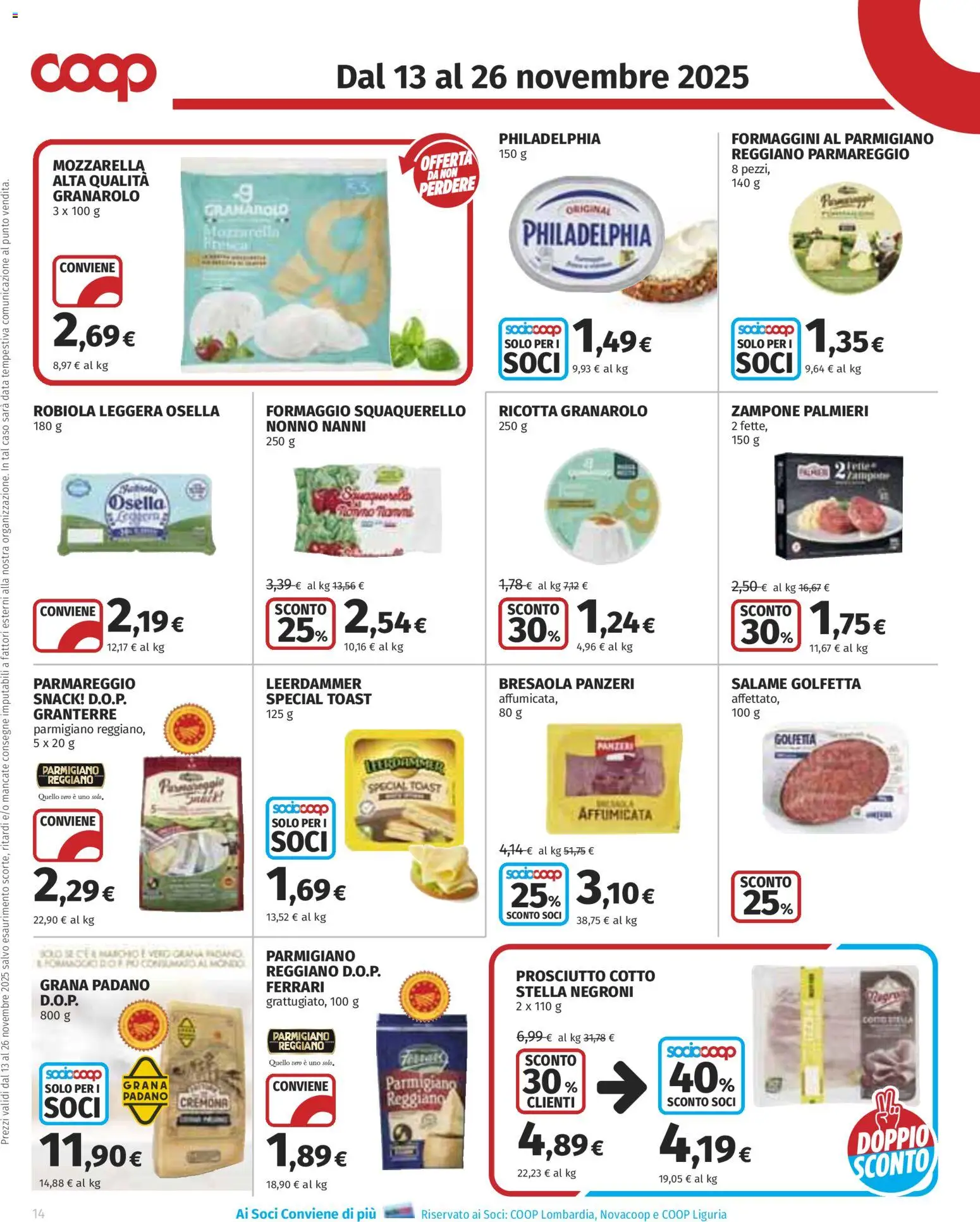 Volantino COOP del 13.11.2025 | Pagina: 14 | Prodotti: Prosciutto Cotto, Bresaola, Formaggio, Prosciutto