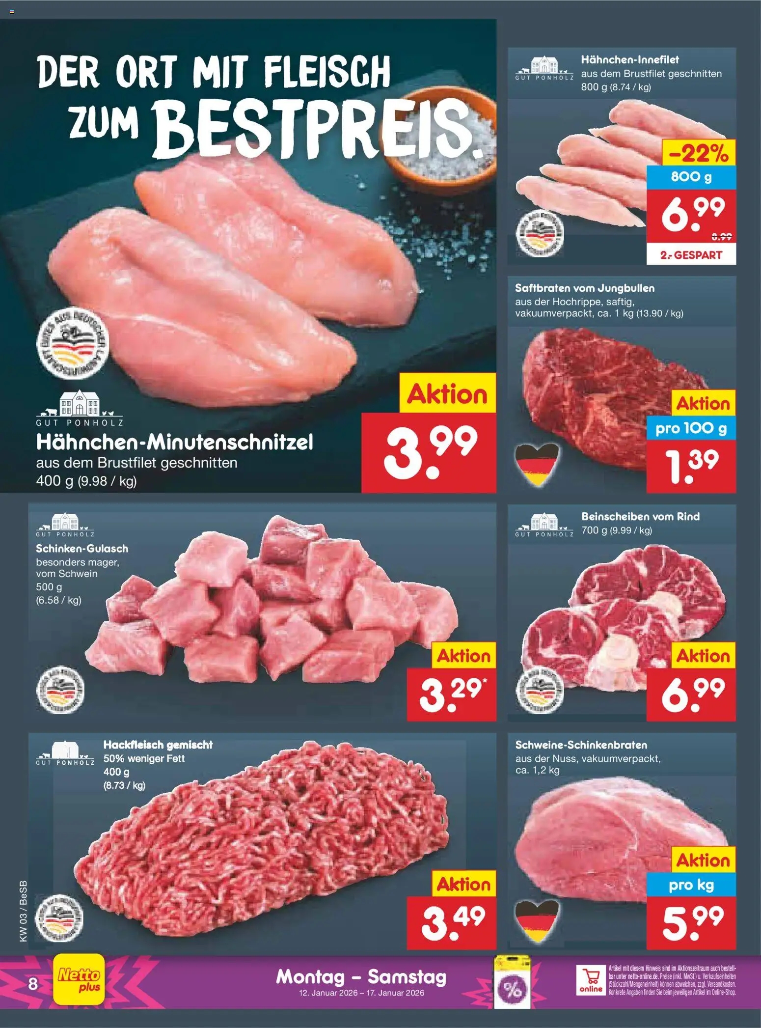 Netto Marken-Discount Prospekt 	 – gültig ab 12.01.2026 | Seite: 8 | Produkte: Fleisch, Hackfleisch