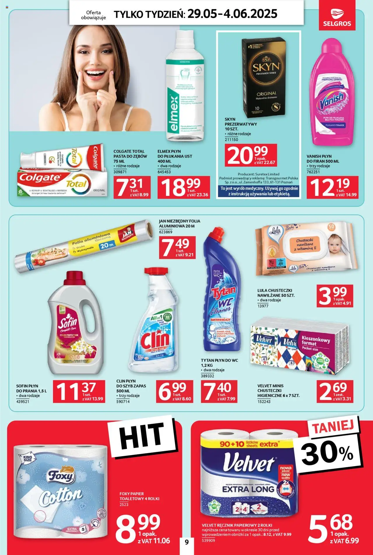 Selgros cash&carry Gazetka - Jeszcze więcej super promocji od 29.05.2025 | Strona: 9 | Produkty: Prezerwatywy, Papier toaletowy, Pasta do zębów, Płyn do płukania ust