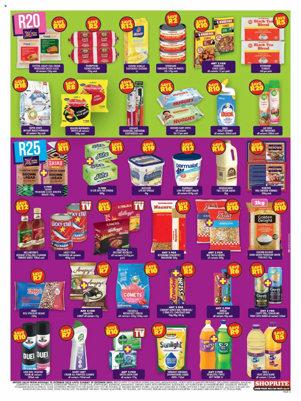New Shoprite catalogue – valid from 13.10.2025 | Page: 3 | Products: Toilet, Cheese, Bread, Foam