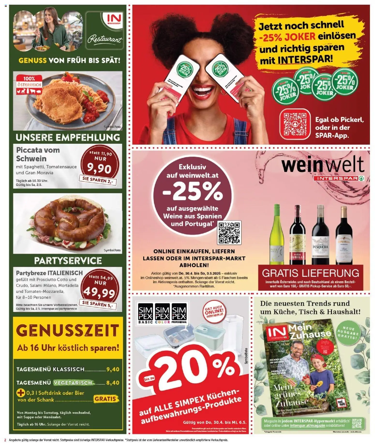 Interspar Flugblatt - Burgenland Sued gültig ab 30.04.2026 | Seite: 2 | Produkte: Uhr, Tisch, Salami, Bier