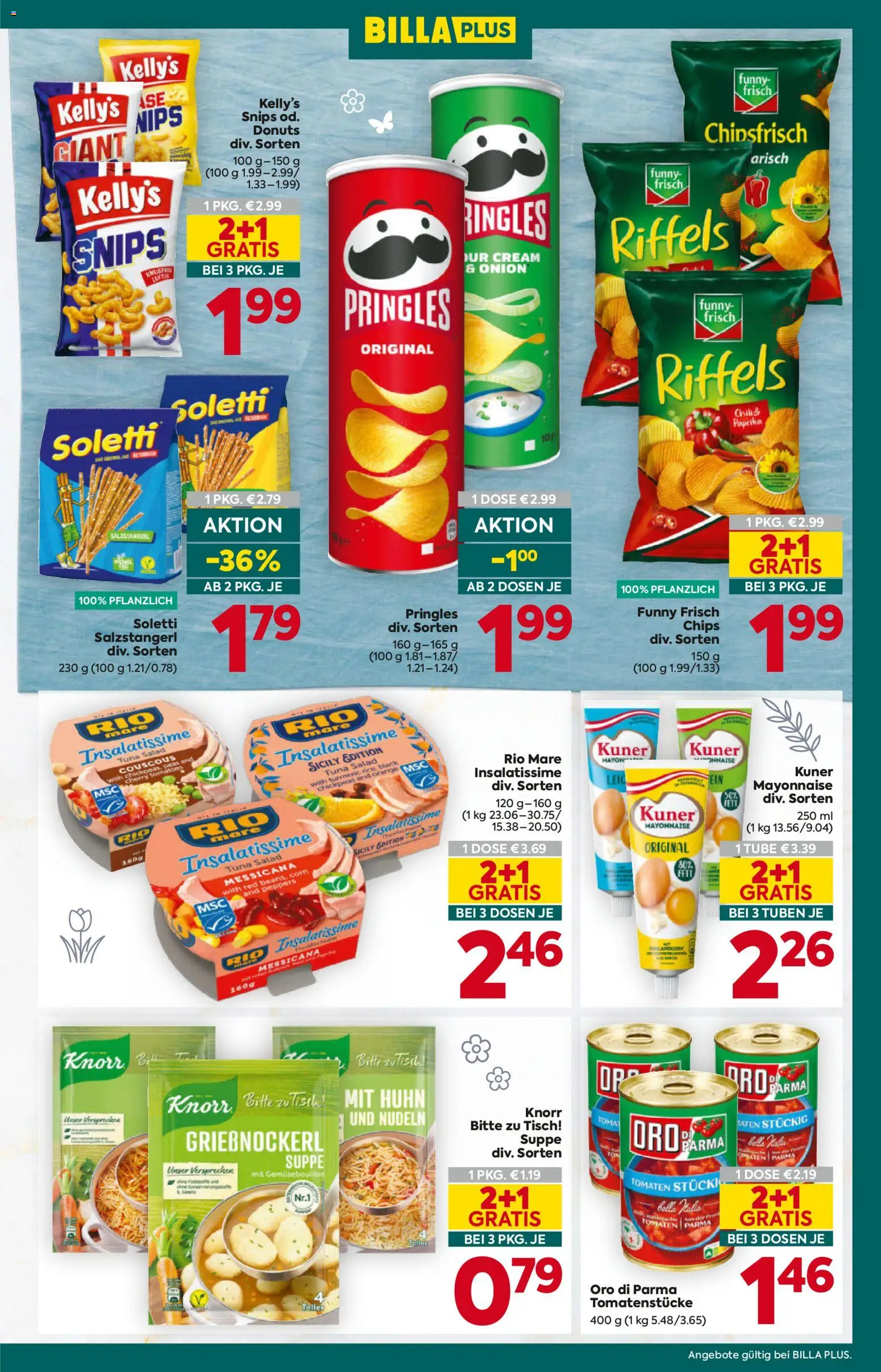 Billa Plus Flugblatt gültig ab 12.03.2026 | Seite: 11 | Produkte: Chips, Mayonnaise, Tomaten, Nudeln
