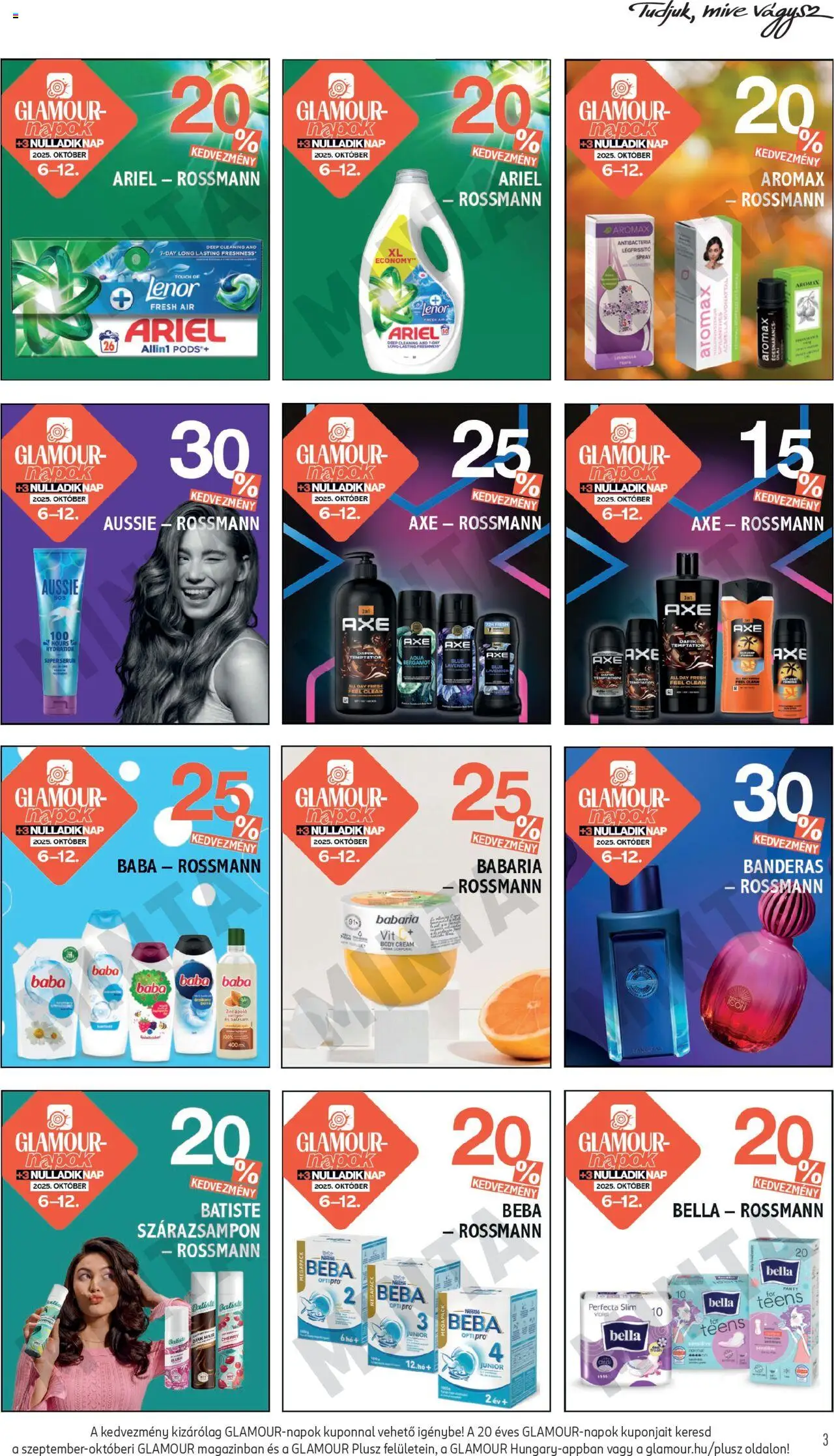 Rossmann akciós ujság - amely érvényes a következő dátumtól: 06.10.2025 | Oldal: 3 | Termékek: Ariel, Body, Légfrissítő, Olaj