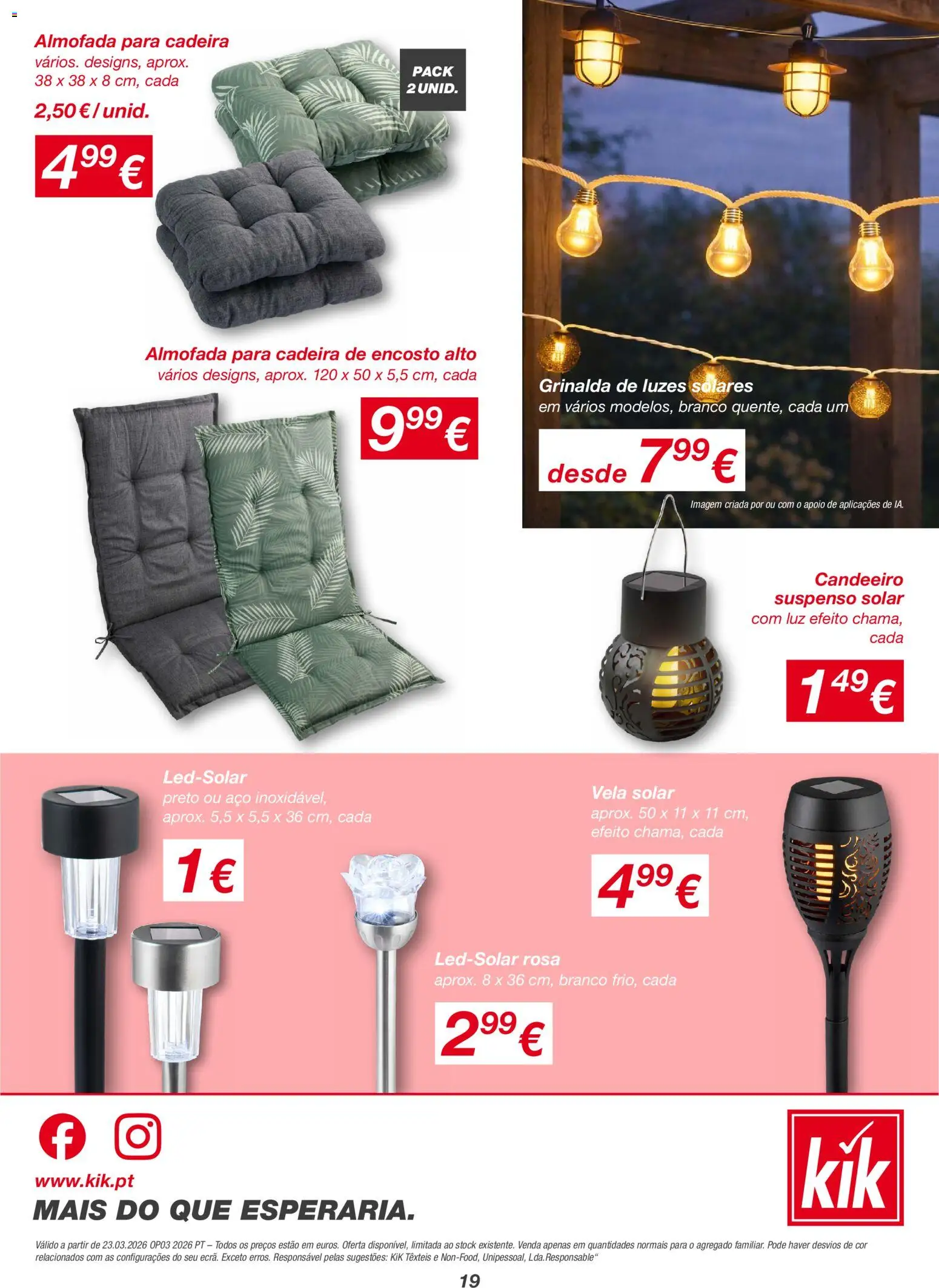 KIK folheto │ válido de 23.03.2026 | Página: 19 | Produtos: Candeeiro, Almofada, Cadeira