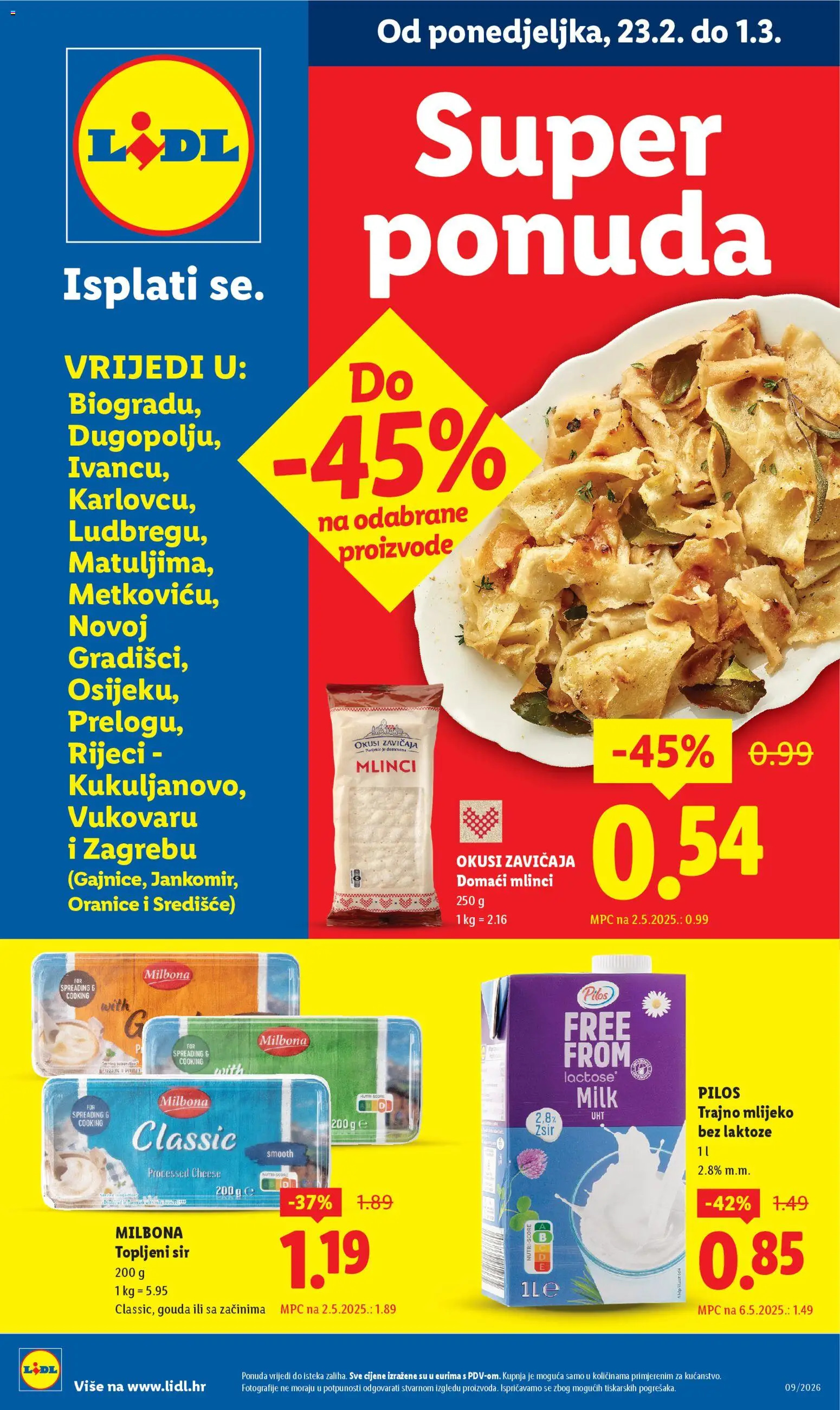 Lidl katalog | vrijedi od 23.02.2026 | Stranica: 1 | Proizvodi: Mlijeko, Trajno mlijeko, Mlijeko bez laktoze, Gouda