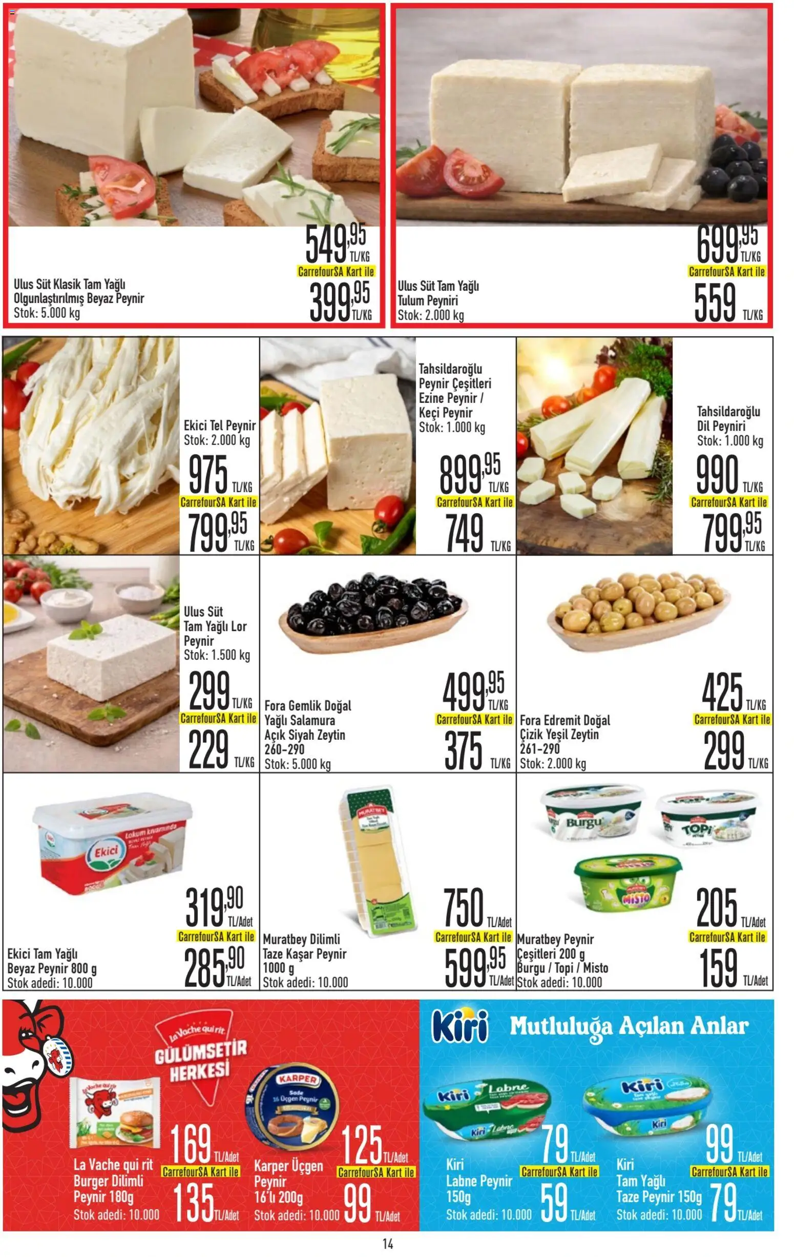 CarrefourSA Katalog - 09.03.2026 tarihinden itibaren geçerlidir | Sayfa: 14 | Ürünler: Süt, Peynir, Tulum, Zeytin