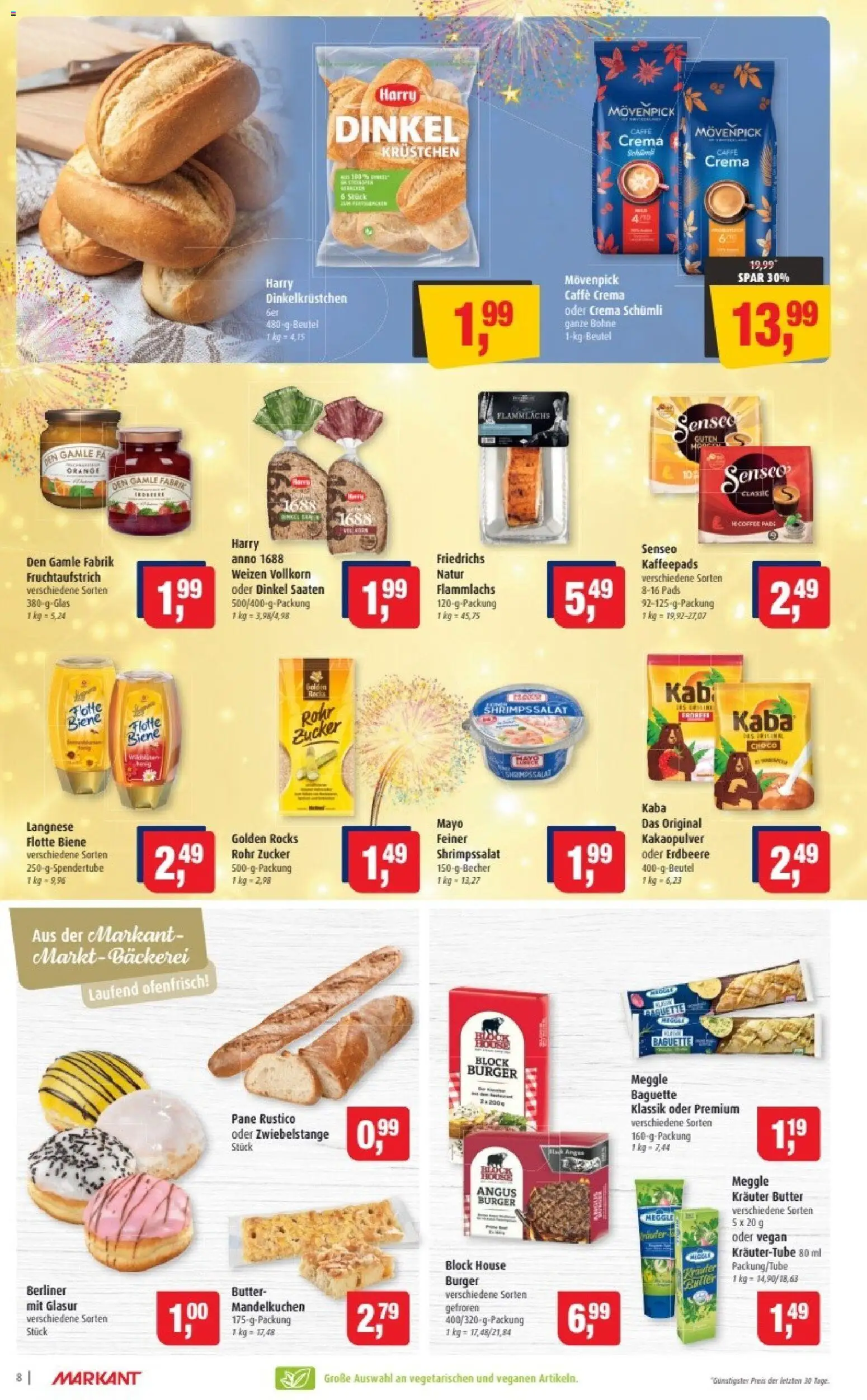 Markant Prospekt 	 – gültig ab 29.12.2025 | Seite: 8 | Produkte: Kaffeepads, Butter, Baguette, Zucker