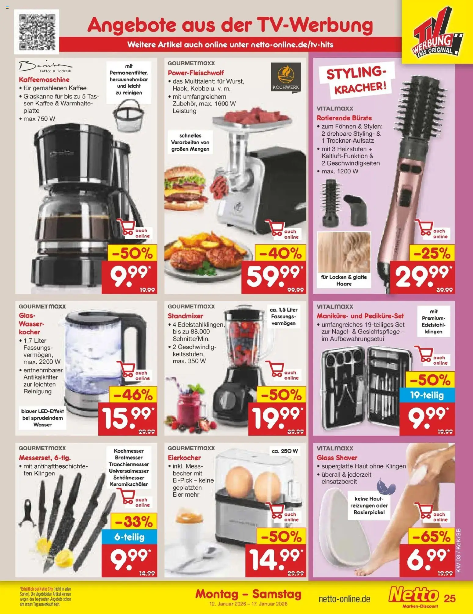 Netto Marken-Discount prospekt Bonn	 – gültig ab 12.01.2026 | Seite: 27 | Produkte: Eier, Bürste, Wasser, Eierkocher