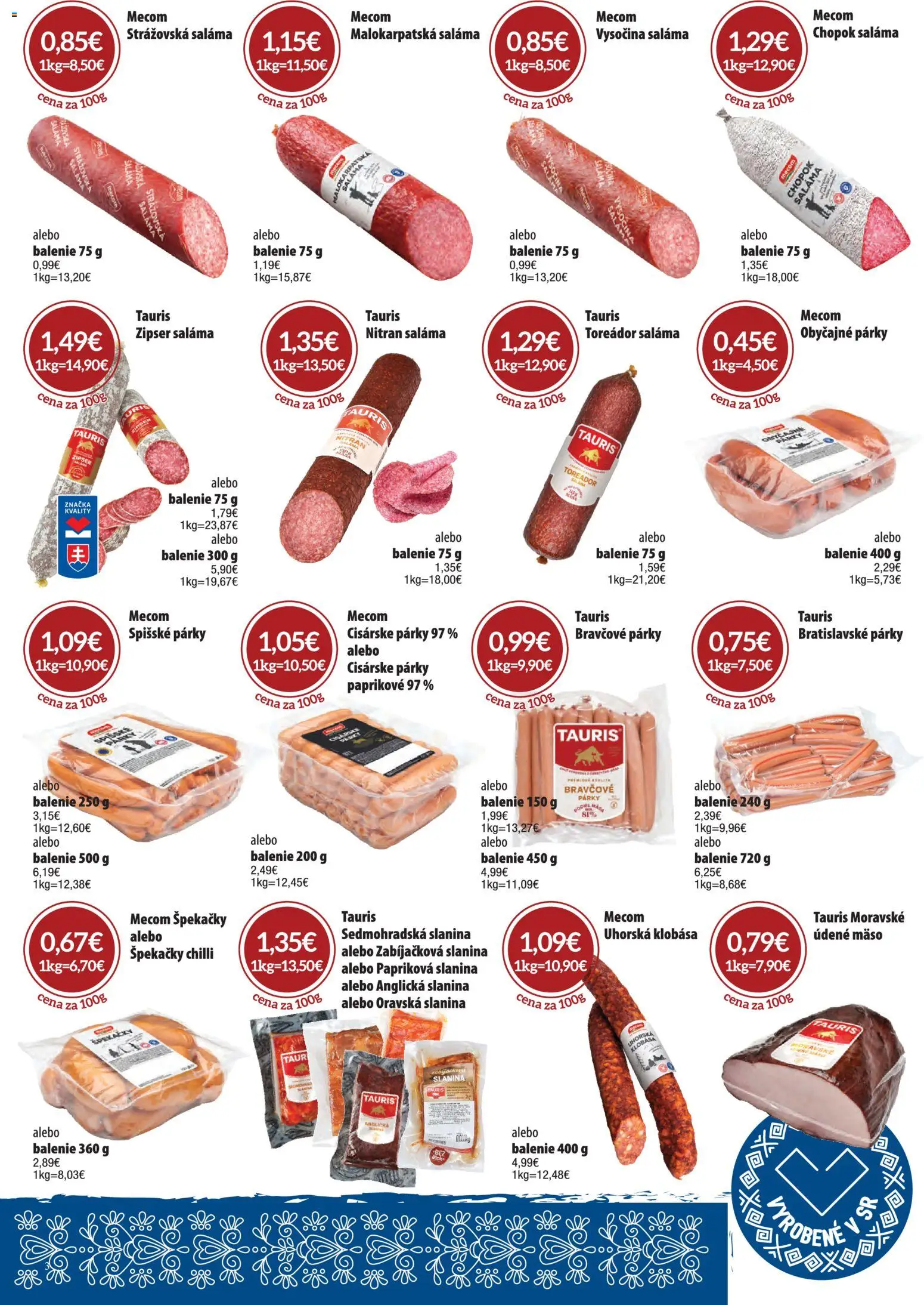 Nové CBA Komfos akcie – leták je platný od 06.11.2025 | Strana: 3 | Produkty: Saláma, Klobása, Chilli, Párky