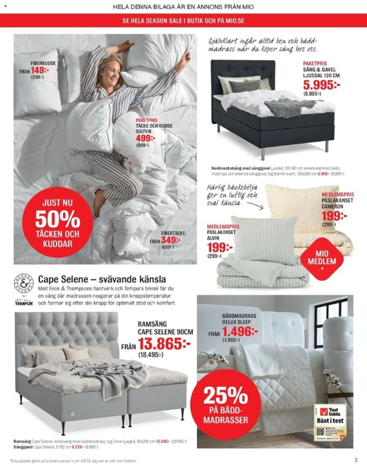 Mio reklamblad aktuell från 07.04.2026 | Sida: 3 | Produkter: Bäddmadrass, Påslakanset, Säng, Madrass