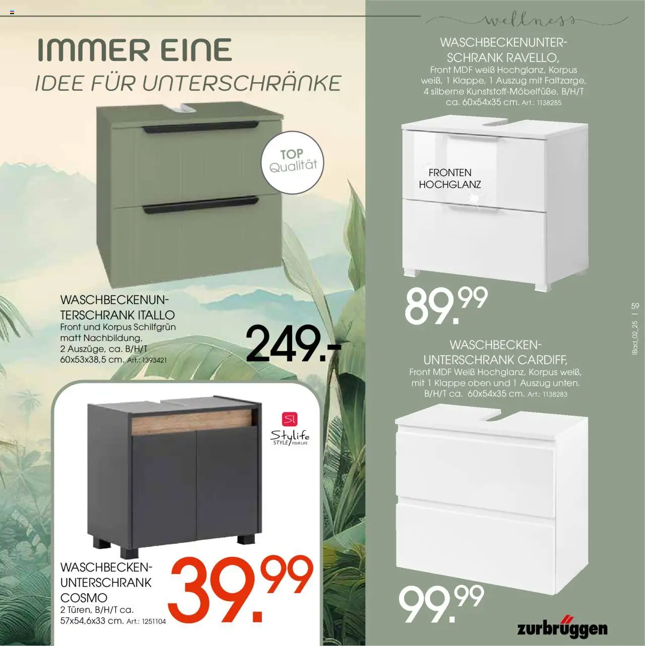 Zurbrüggen - Bad Spezial - gültig ab dem 11.06.2025 | Seite: 59 | Produkte: Schrank, Waschbecken, Unterschrank