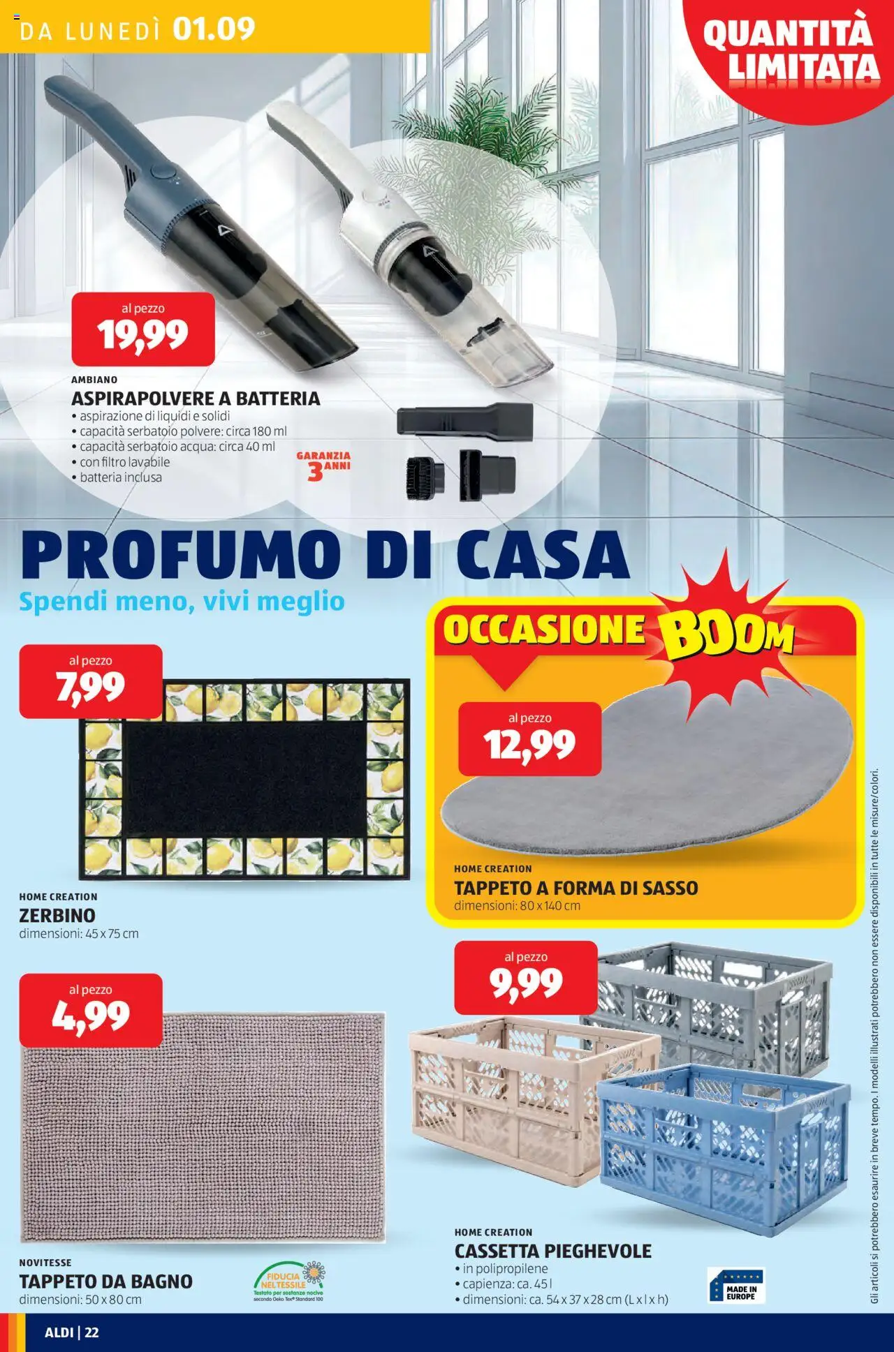 Volantino Aldi del 01.09.2025 | Pagina: 22 | Prodotti: Acqua, Aspirapolvere, Tappeto, Profumo