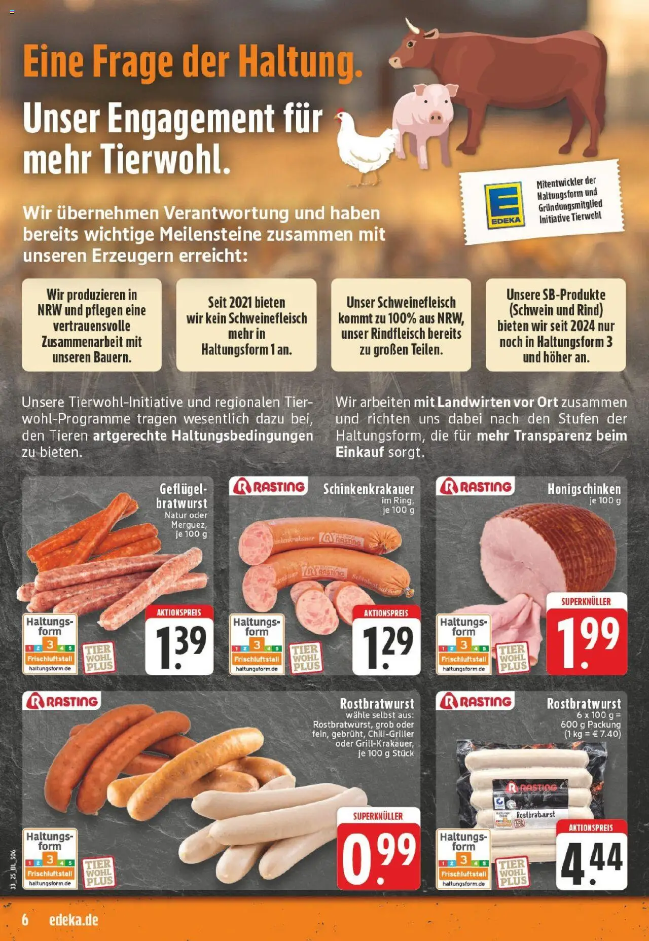 Edeka prospekt Krefeld	 - gültig ab dem 11.08.2025 | Seite: 6 | Produkte: Bratwurst, Schweinefleisch, Rindfleisch