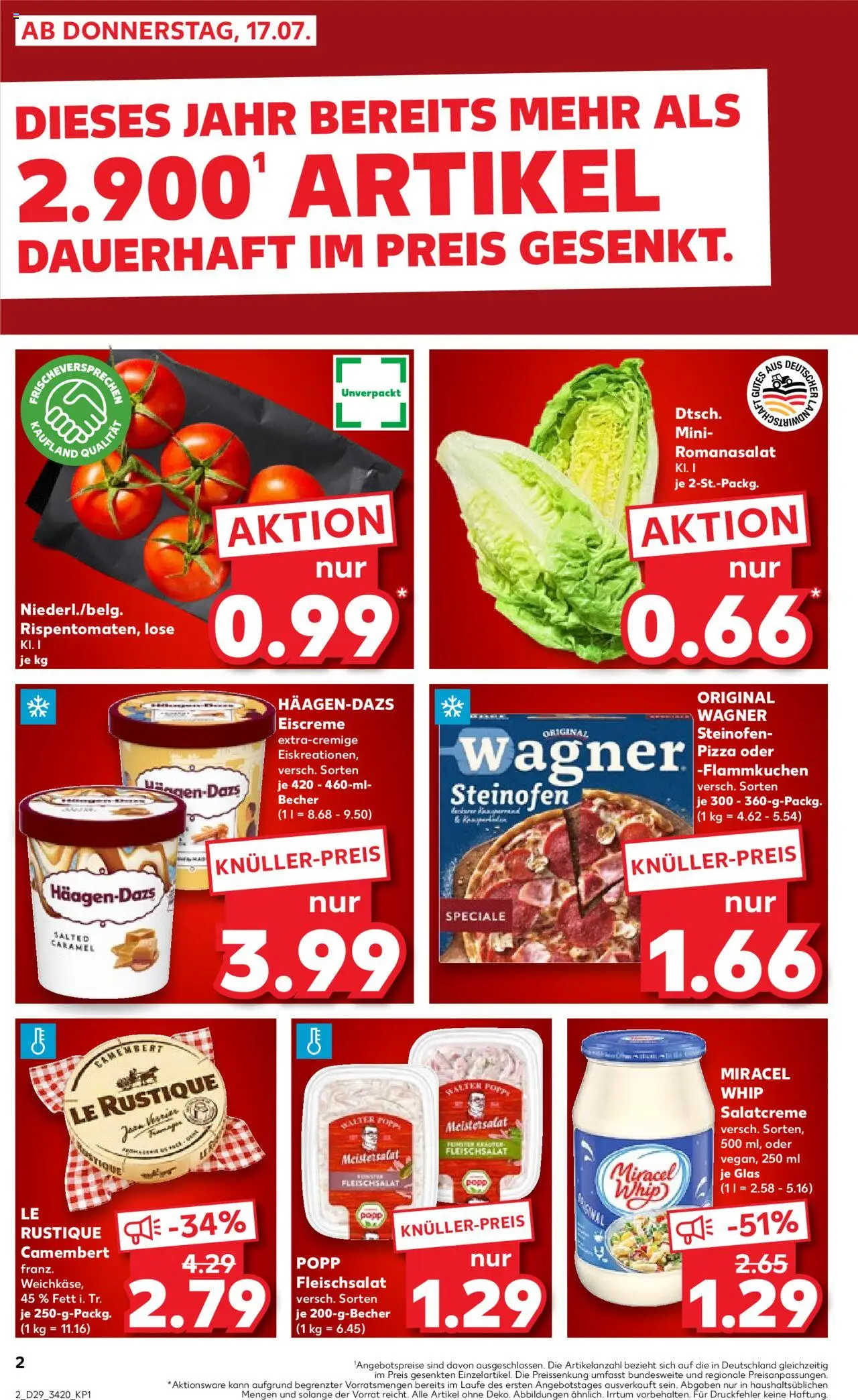 Kaufland prospekt Frankfurt (Oder)	 - gültig ab dem 17.07.2025 | Seite: 2 | Produkte: Eiscreme, Miracel whip, Pizza