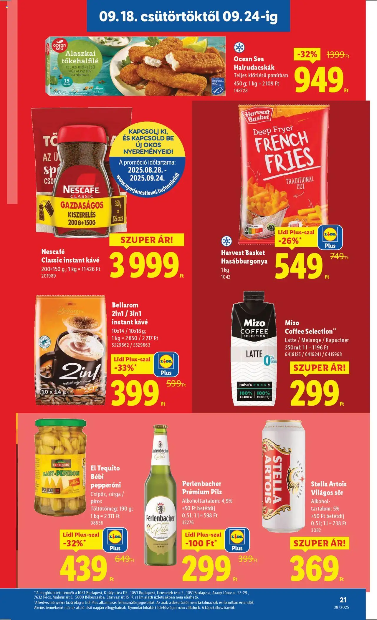Lidl akciós ujság - amely érvényes a következő dátumtól: 18.09.2025 | Oldal: 21 | Termékek: Alkohol, Tej, Sör, Hasábburgonya