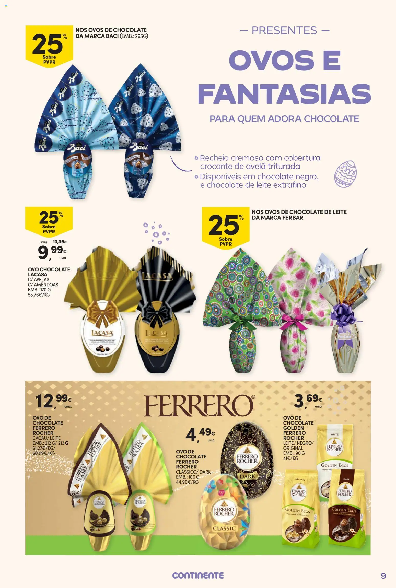 Continente - Nesta Páscoa, alimente a tradição │ válido de 17.03.2026 | Página: 9 | Produtos: Avelãs, Ferrero rocher, Leite, Ovos