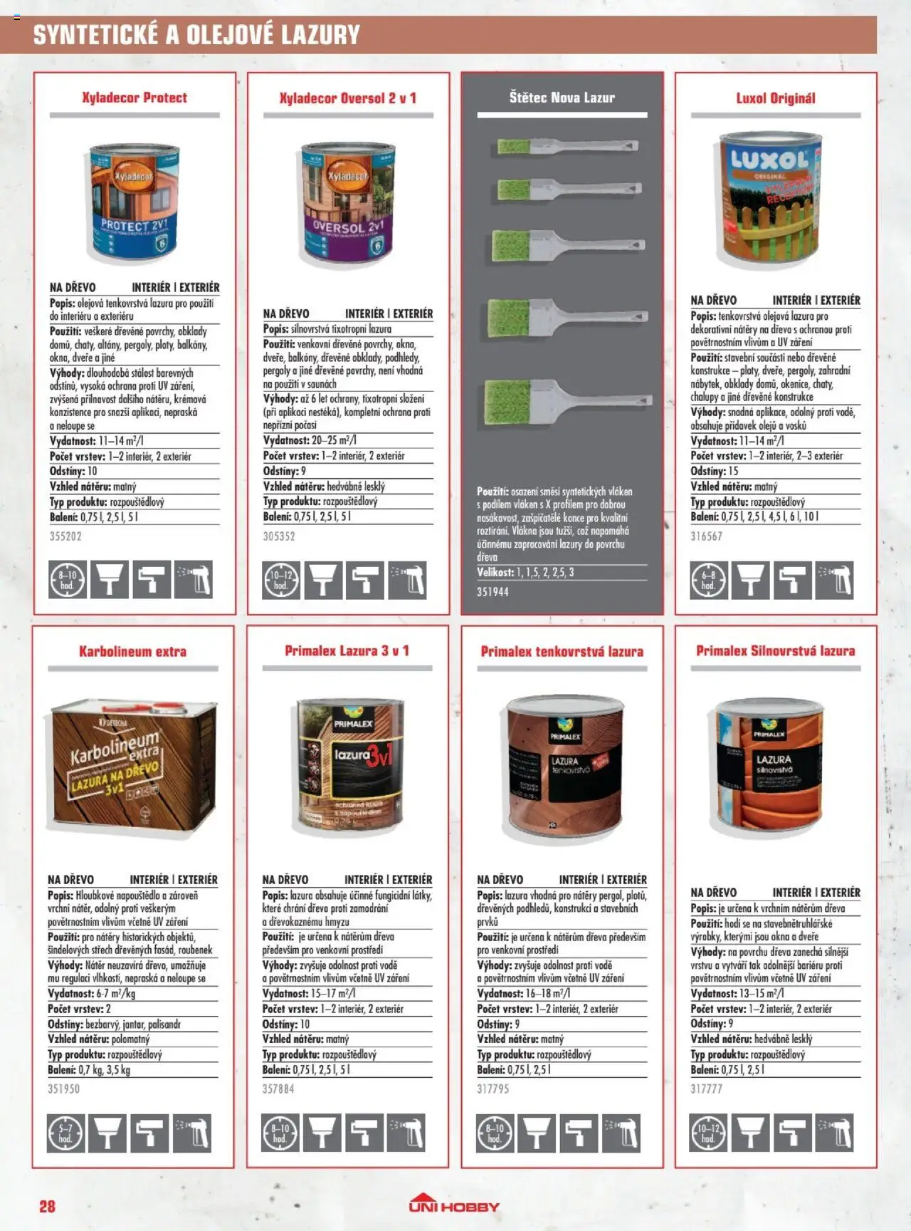 Uni Hobby katalog - Barvy 2025 od 23.05.2025 | Strana: 28 | Produkty: Primalex, Lazura na dřevo, Štětec, Luxol