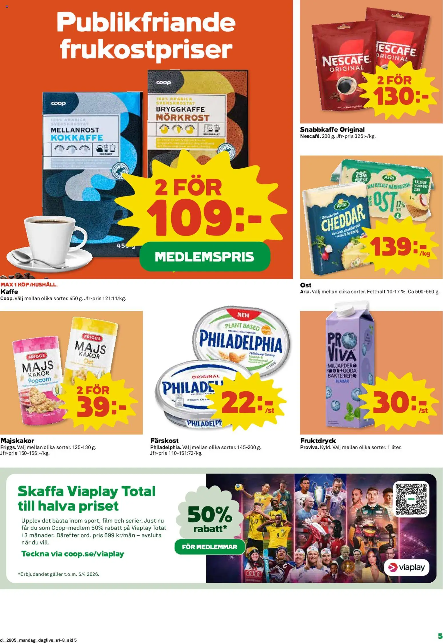 Coop Forum reklamblad aktuell från 26.01.2026 | Sida: 5 | Produkter: Majskakor, Cheddar, Blåbär, Majs