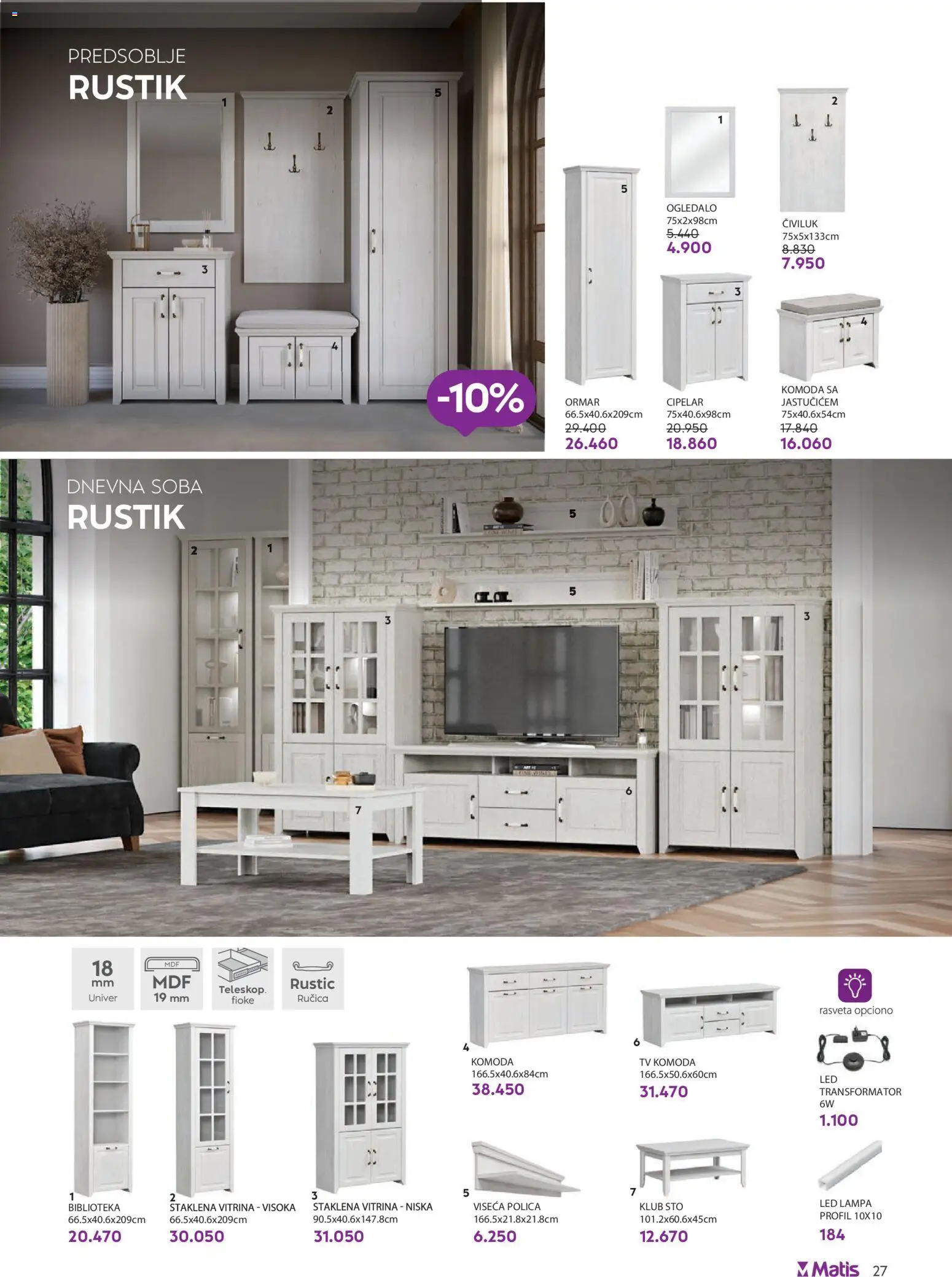 Matis katalog - važi od 01.01.2026 | Strana: 27 | Proizvode: Tv komoda, Ogledalo, Lampa, Civiluk