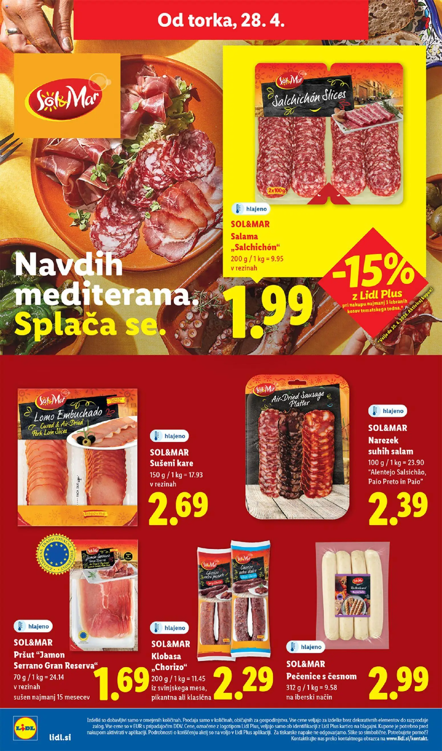Novi Lidl katalog ponudbe – veljaven od 23.04.2026 | Stran: 62 | Izdelki: Pršut, Narezek, Salama, Sok