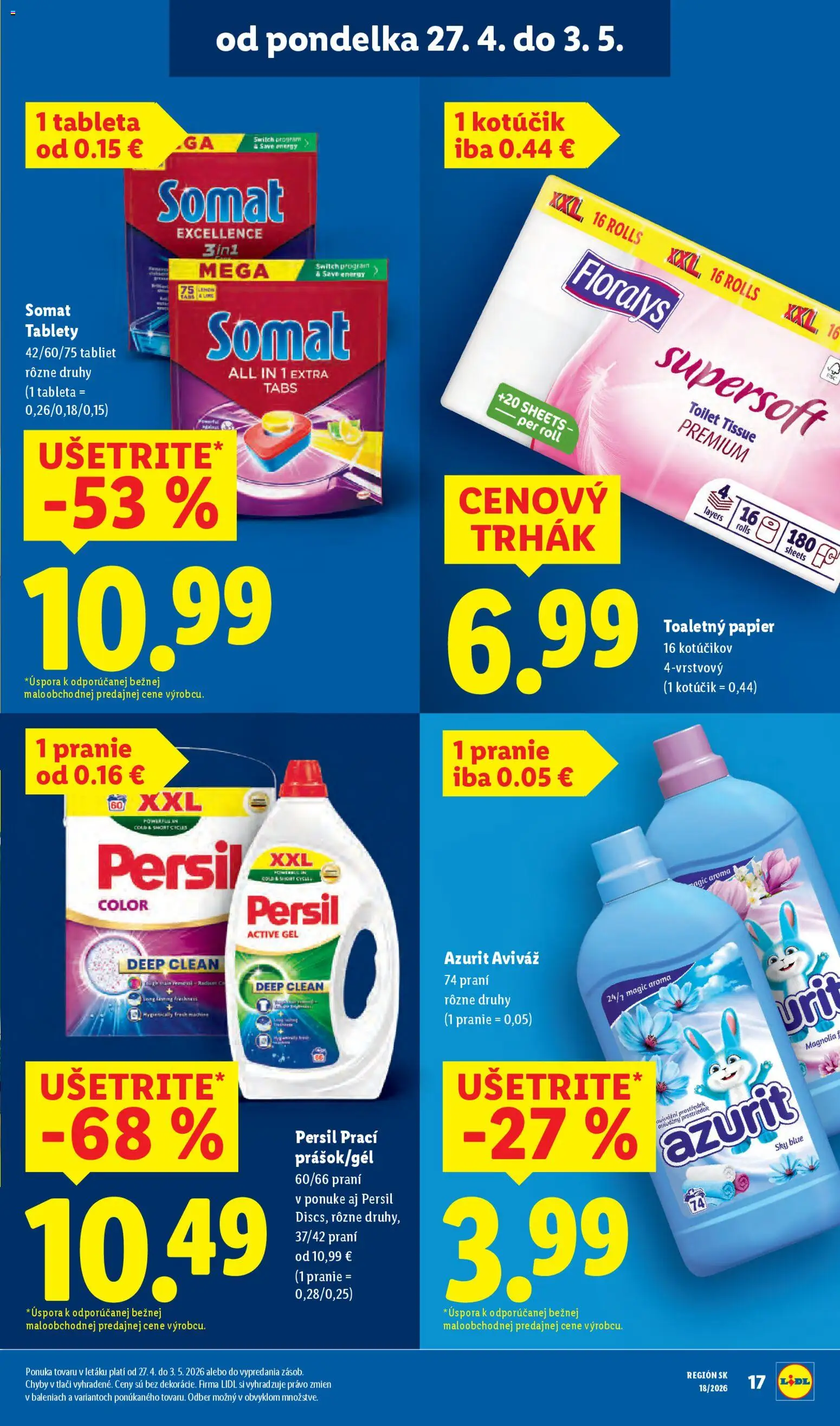 Nové Lidl akcie – leták je platný od 27.04.2026 | Strana: 19 | Produkty: Persil, Toaletný papier, Aviváž