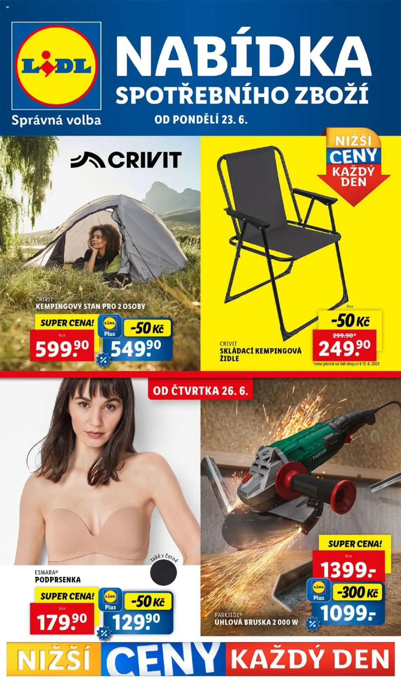 Lidl leták - Spotřební zboží od 23.06.2025 | Strana: 1 | Produkty: Parkside, Židle, Stan, Úhlová bruska