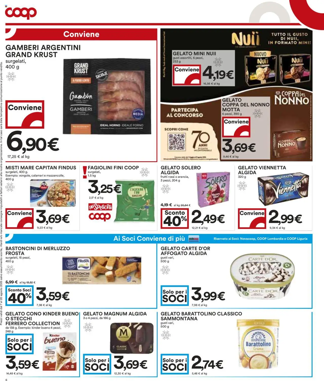 Volantino COOP del 07.08.2025 | Pagina: 6 | Prodotti: Gamberi, Gelato, Calamari, Data