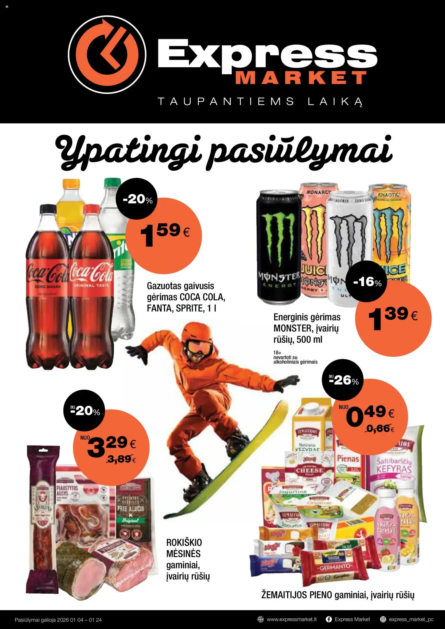 Express market akcijos nuo 04.01.2026 | Puslapis: 1 | Prekių: Energinis gėrimas, Pienas