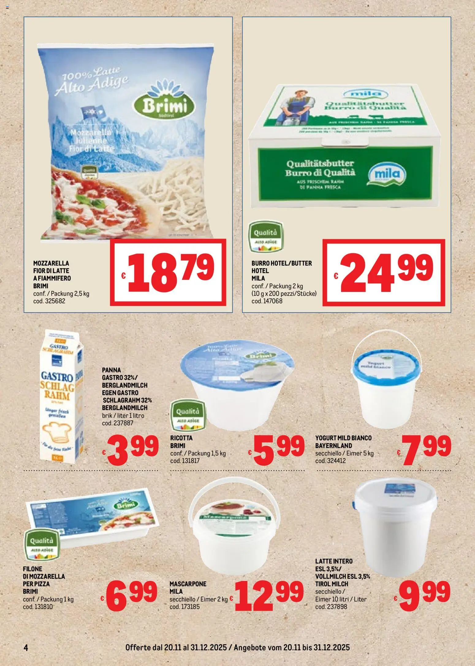 Volantino Metro del 20.11.2025 | Pagina: 4 | Prodotti: Yogurt, Mozzarella, Latte, Mascarpone