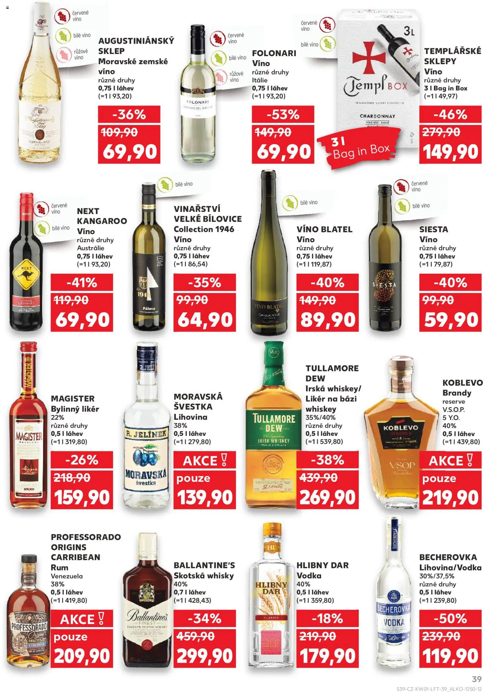 Kaufland leták - Plzeň Bory od 02.01.2026 | Strana: 39 | Produkty: Bílé víno, Vodka, Whisky, Ballantine's