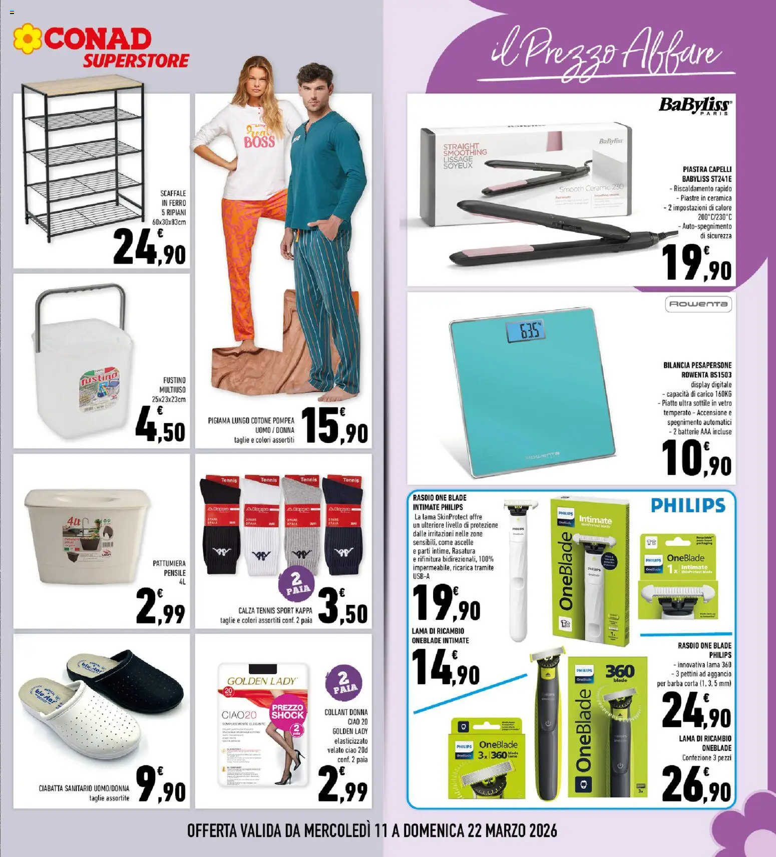 Volantino Conad del 11.03.2026 | Pagina: 29 | Prodotti: Pigiama, Scaffale, Piatto, Batterie