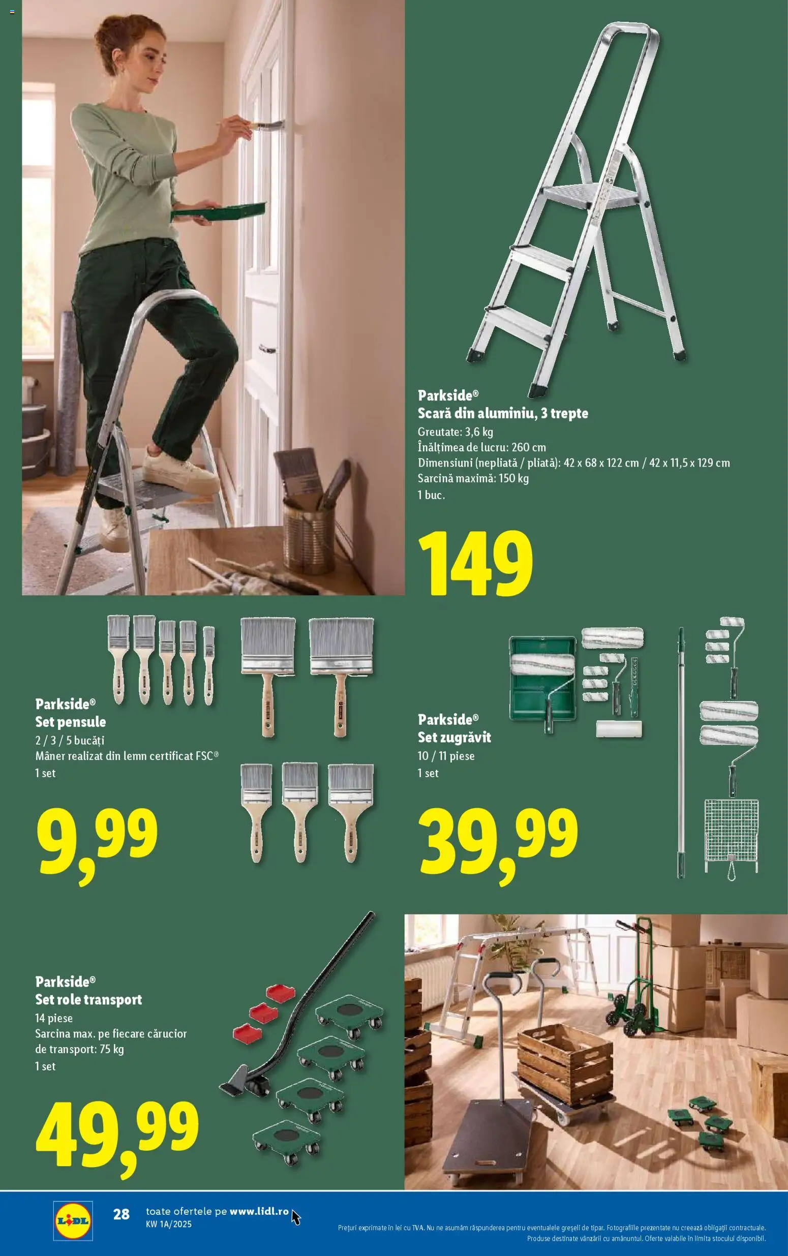 Noul catalog Lidl – valabil de la 27.12.2025 | Pagină: 28 | Produse: Cărucior de transport, Scară, Mâner, Role
