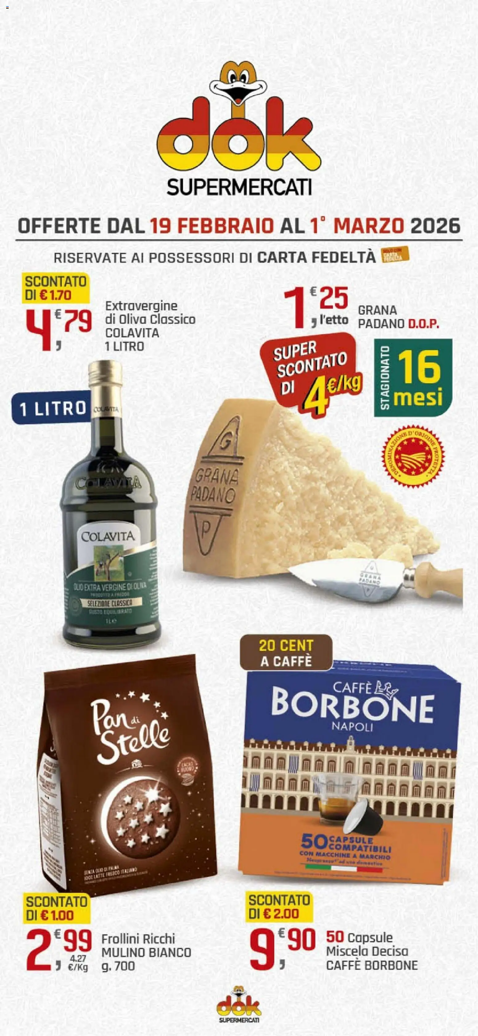 Volantino DOK del 19.02.2026 | Pagina: 1 | Prodotti: Latte, Olio, Olio extra vergine, Frollini