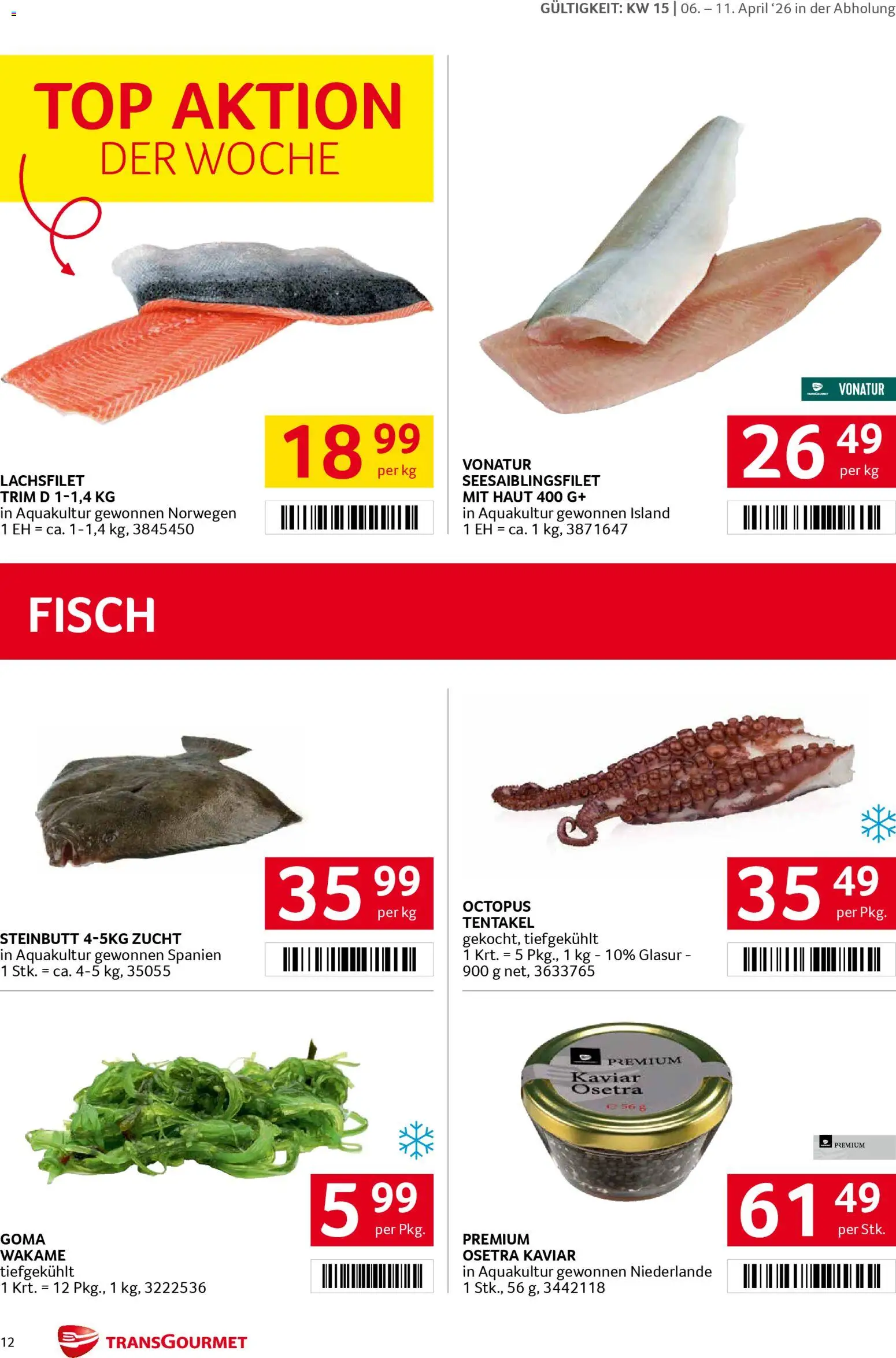 Transgourmet Flugblatt gültig ab 06.04.2026 | Seite: 12 | Produkte: Fisch