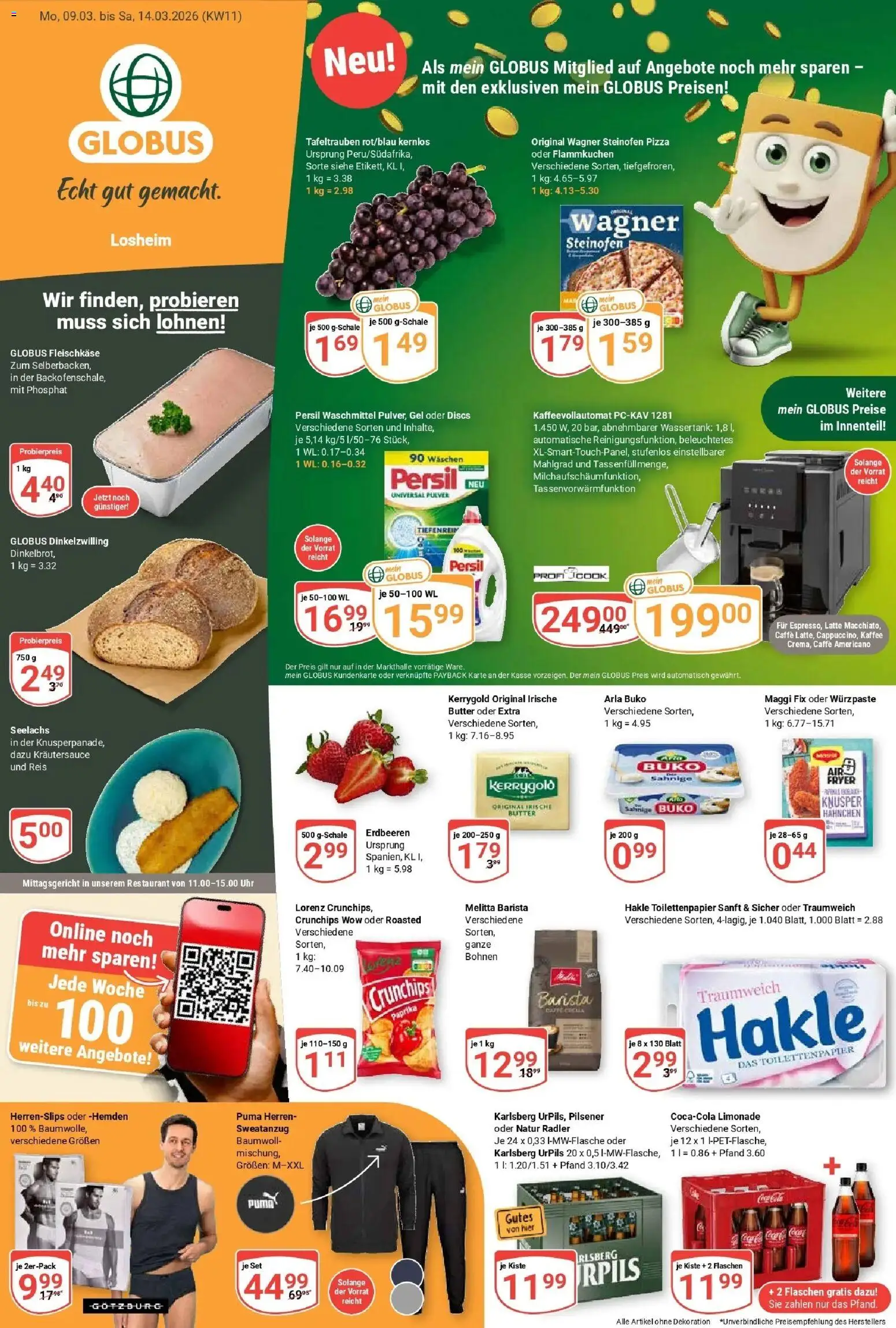 Globus prospekt Losheim Am See	 – gültig ab 09.03.2026 | Seite: 1 | Produkte: Melitta, Paprika, Arla buko, Kaffeevollautomat