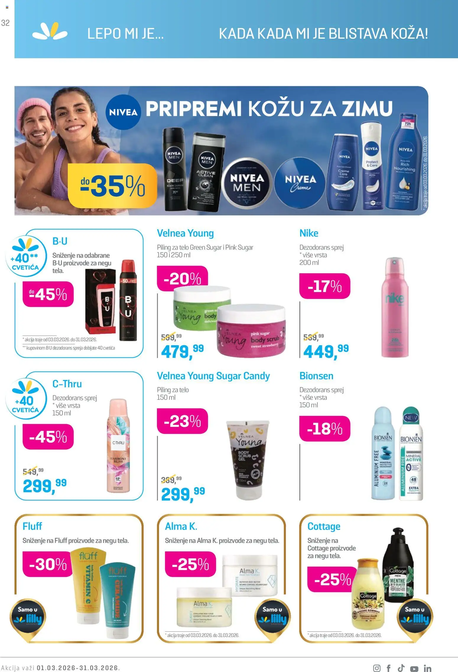 Lilly drogerie katalog - važi od 01.03.2026 | Strana: 32 | Proizvode: Nivea, Piling, Candy, Dezodorans