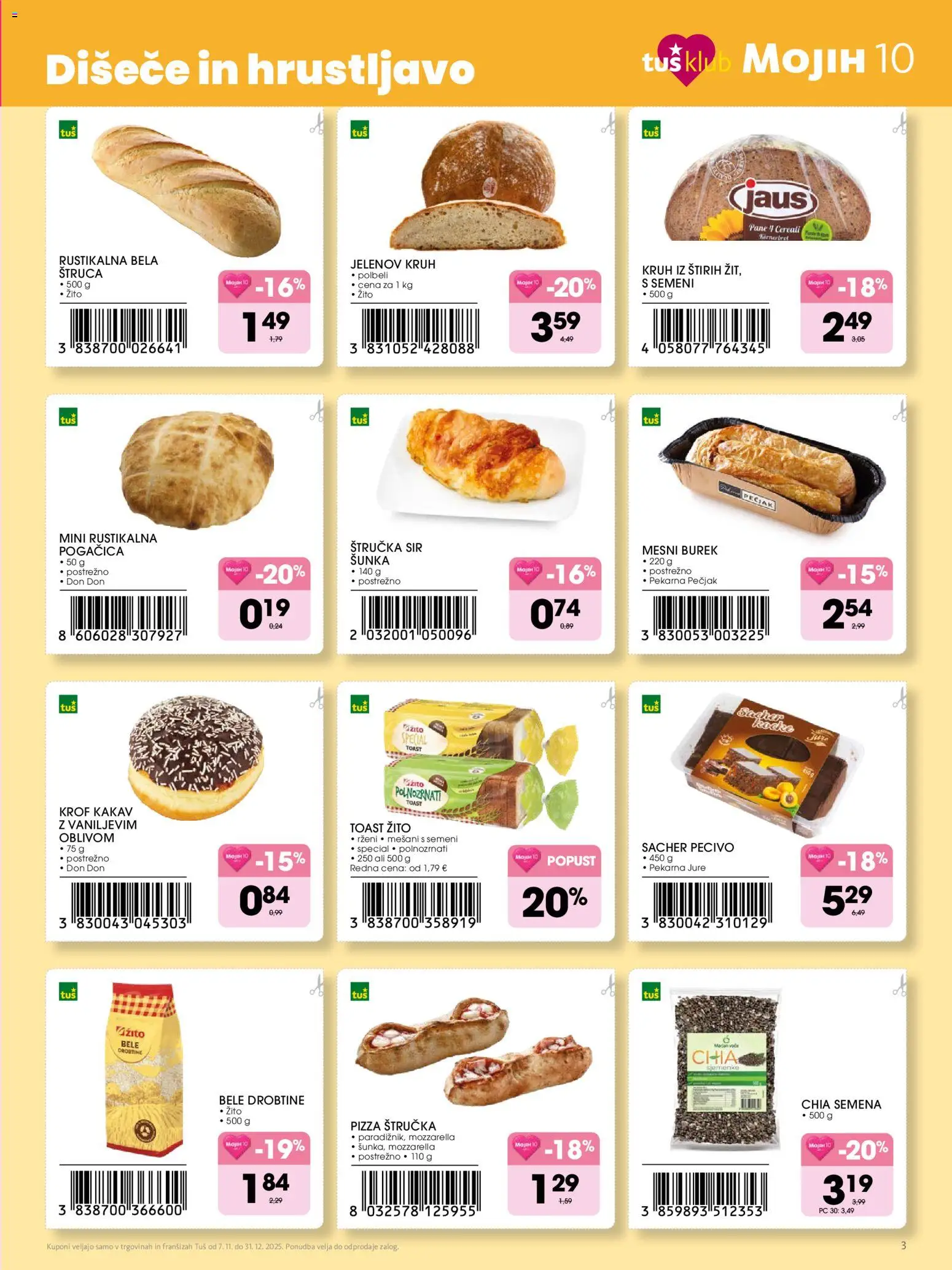 Novi Tuš katalog ponudbe – veljaven od 07.11.2025 | Stran: 3 | Izdelki: Pekarna, Toast, Kakav, Sunka