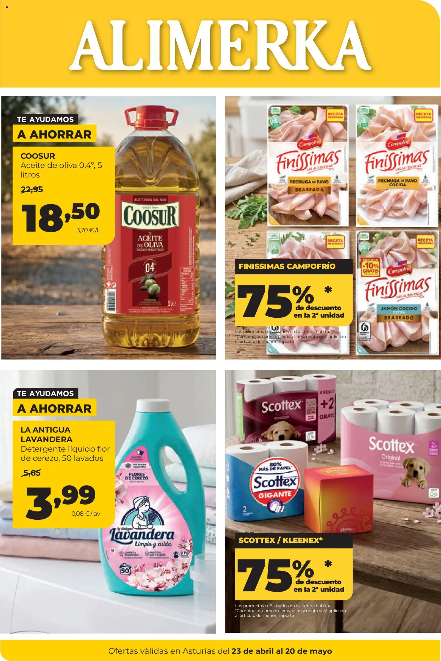 Alimerka folleto Asturias │ válido desde el 23.04.2026 | Página: 1 | Productos: Detergente, Jamón, Té, Detergente líquido