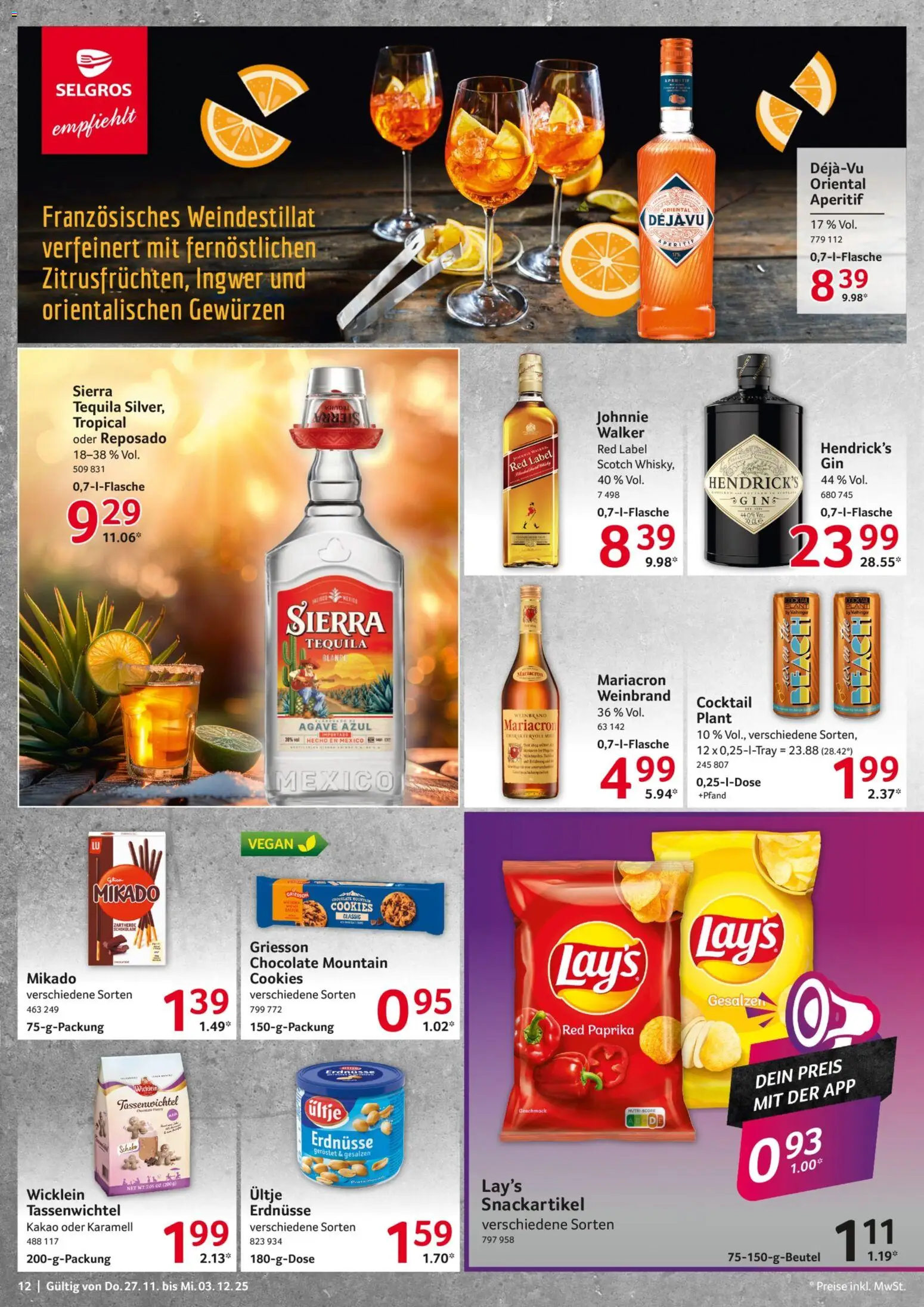 Selgros Prospekt 	 – gültig ab 27.11.2025 | Seite: 12 | Produkte: Erdnüsse, Mariacron, Tequila, Paprika