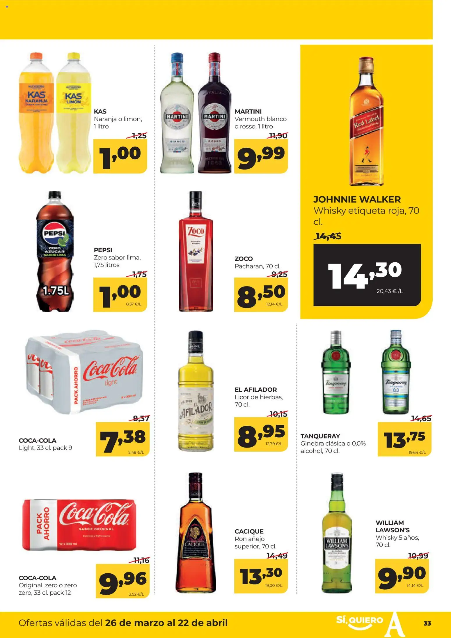 Alimerka Mensual del 26 de marzo al 22 de abril Castilla y León │ válido desde el 26.03.2026 | Página: 33 | Productos: Lima, Ron, Ginebra, Whisky