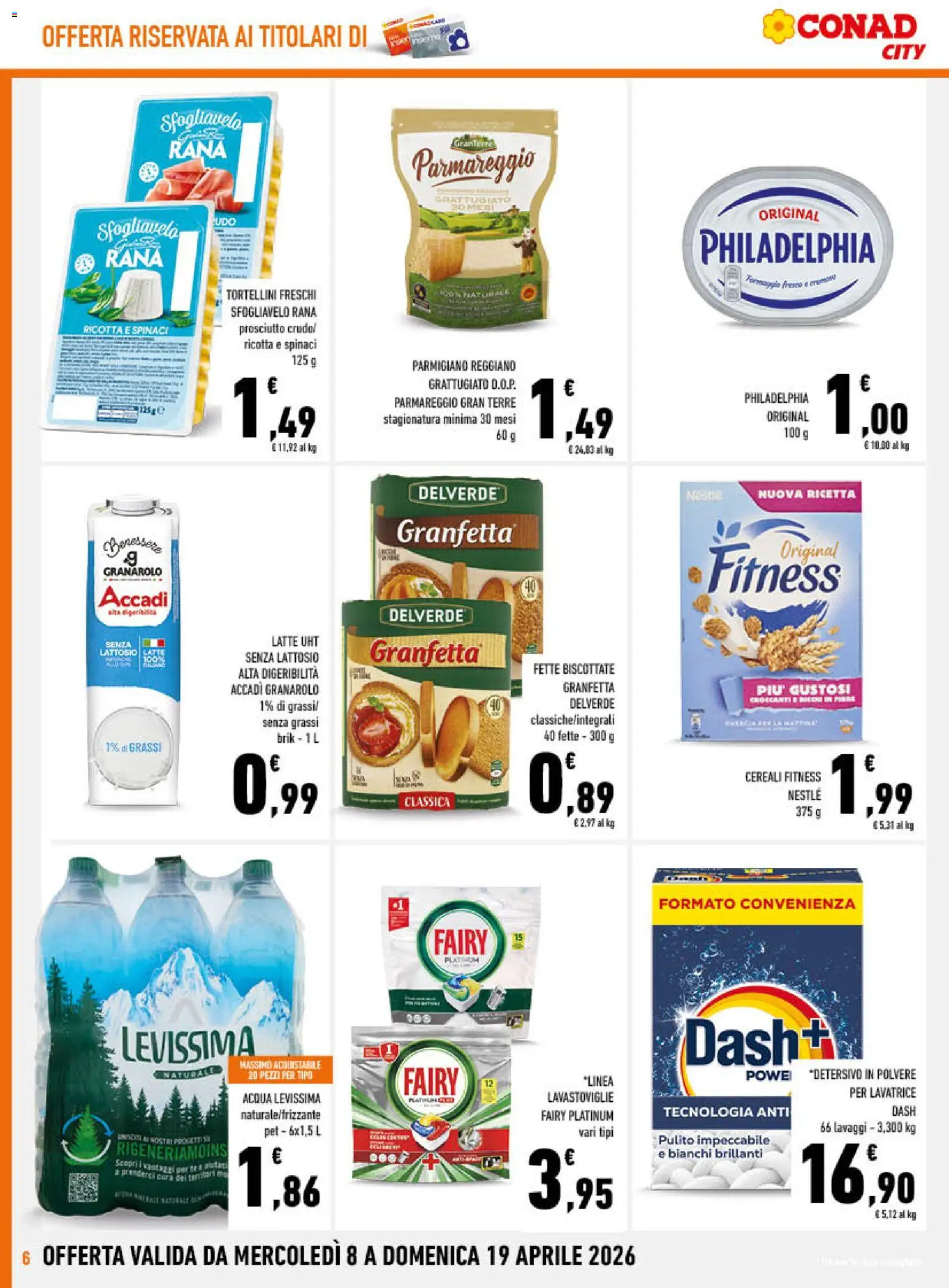 Volantino Conad del 08.04.2026 | Pagina: 6 | Prodotti: Acqua, Prosciutto, Spinaci, Parmigiano reggiano