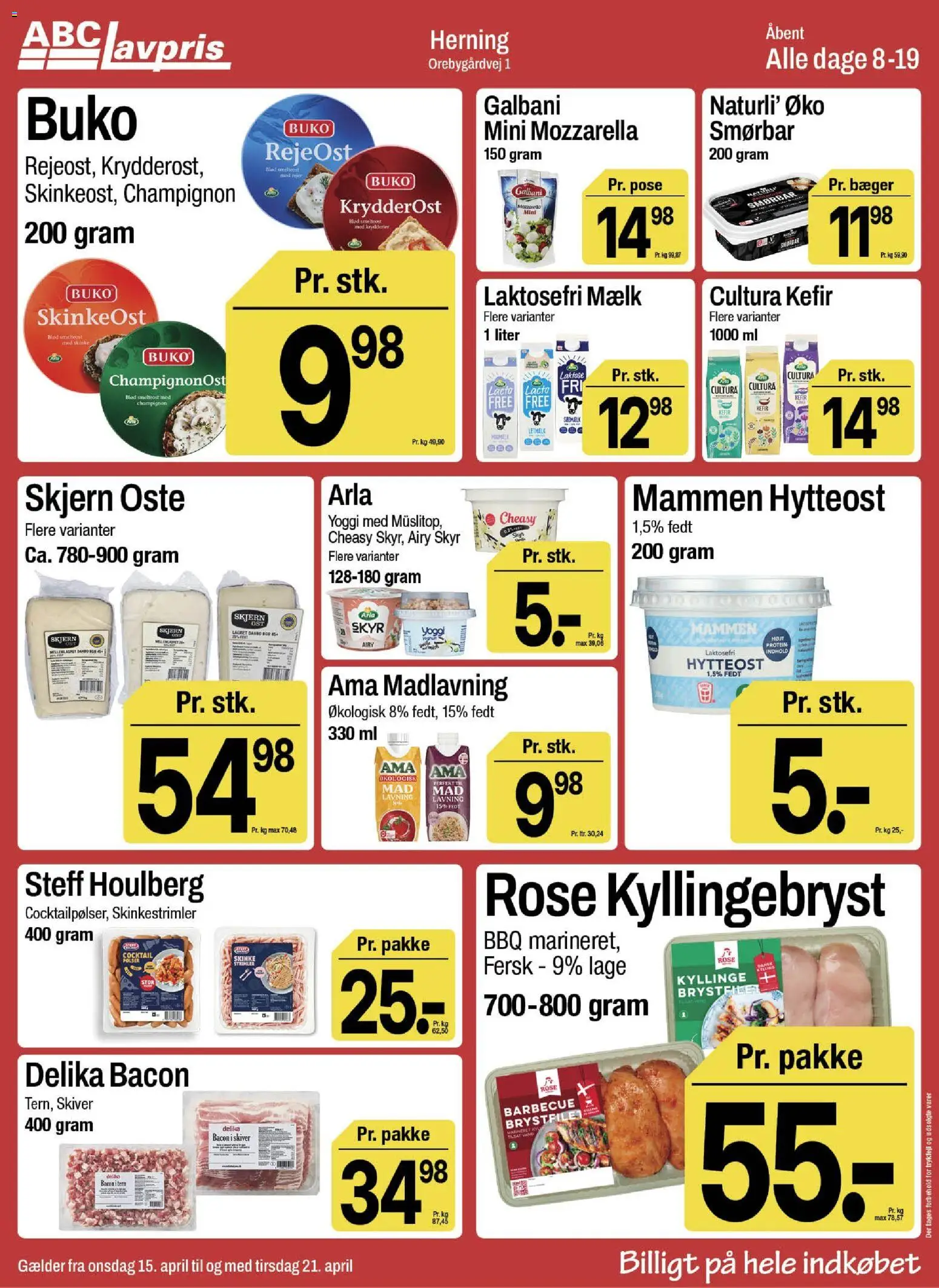 Abc Lavpris tilbudsavis – gyldig fra 15.04.2026 | Side: 6 | Produkter: Champignon, Mælk, Bacon, Mozzarella