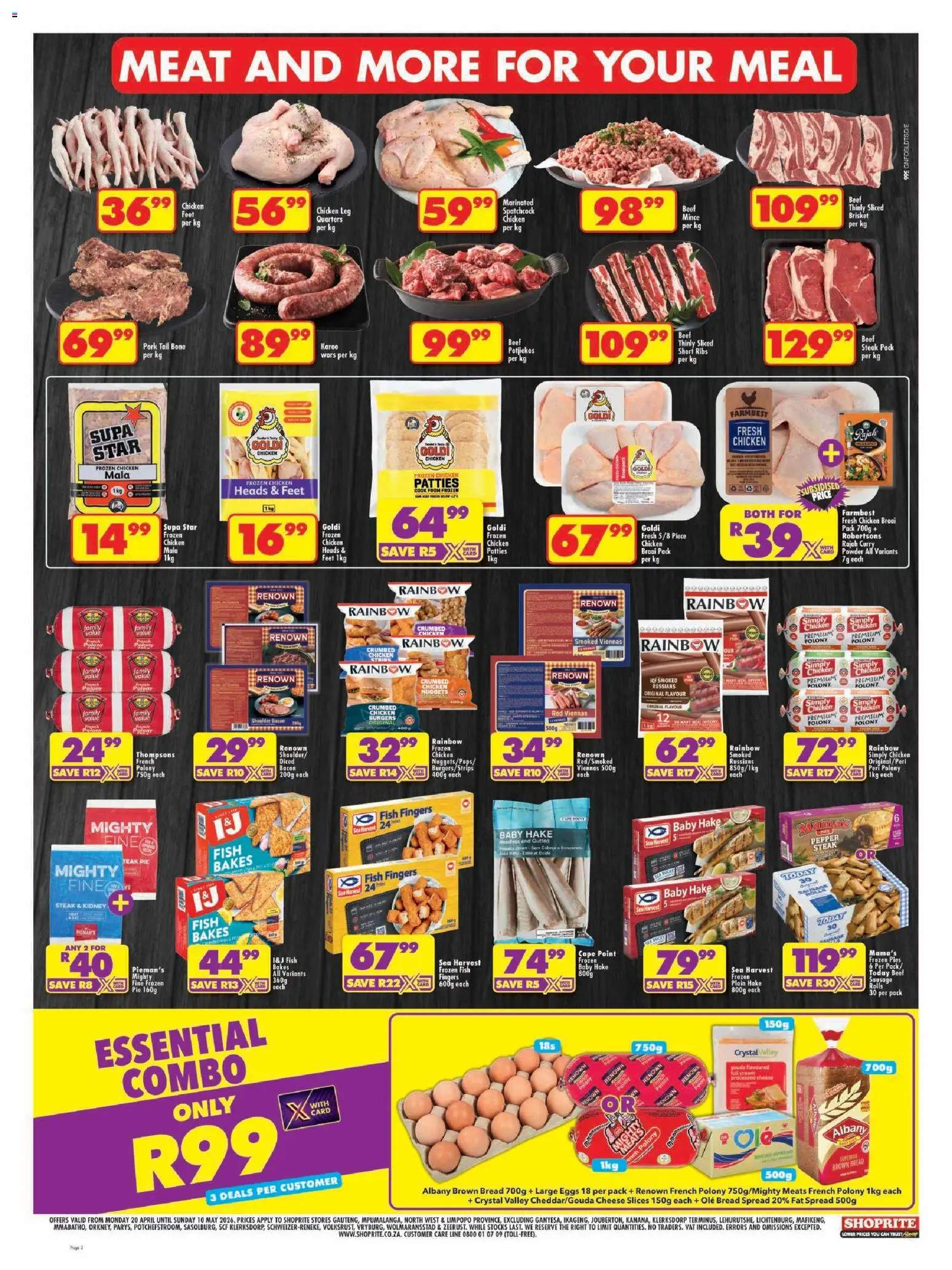 New Shoprite catalogue – valid from 20.04.2026 | Page: 2 | Products: Ribs, Chicken, Fish, Bacon
