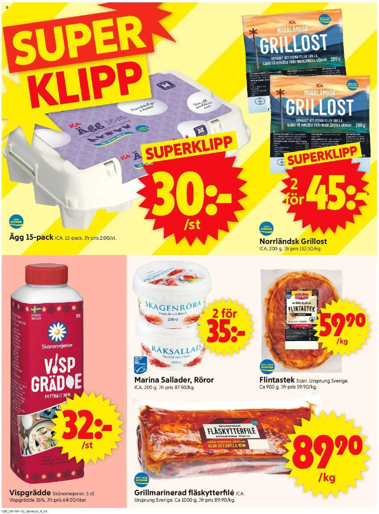 ICA Supermarket reklamblad aktuell från 21.07.2025 | Sida: 4 | Produkter: Grillost, Fläskytterfilé, Ägg, Grädde