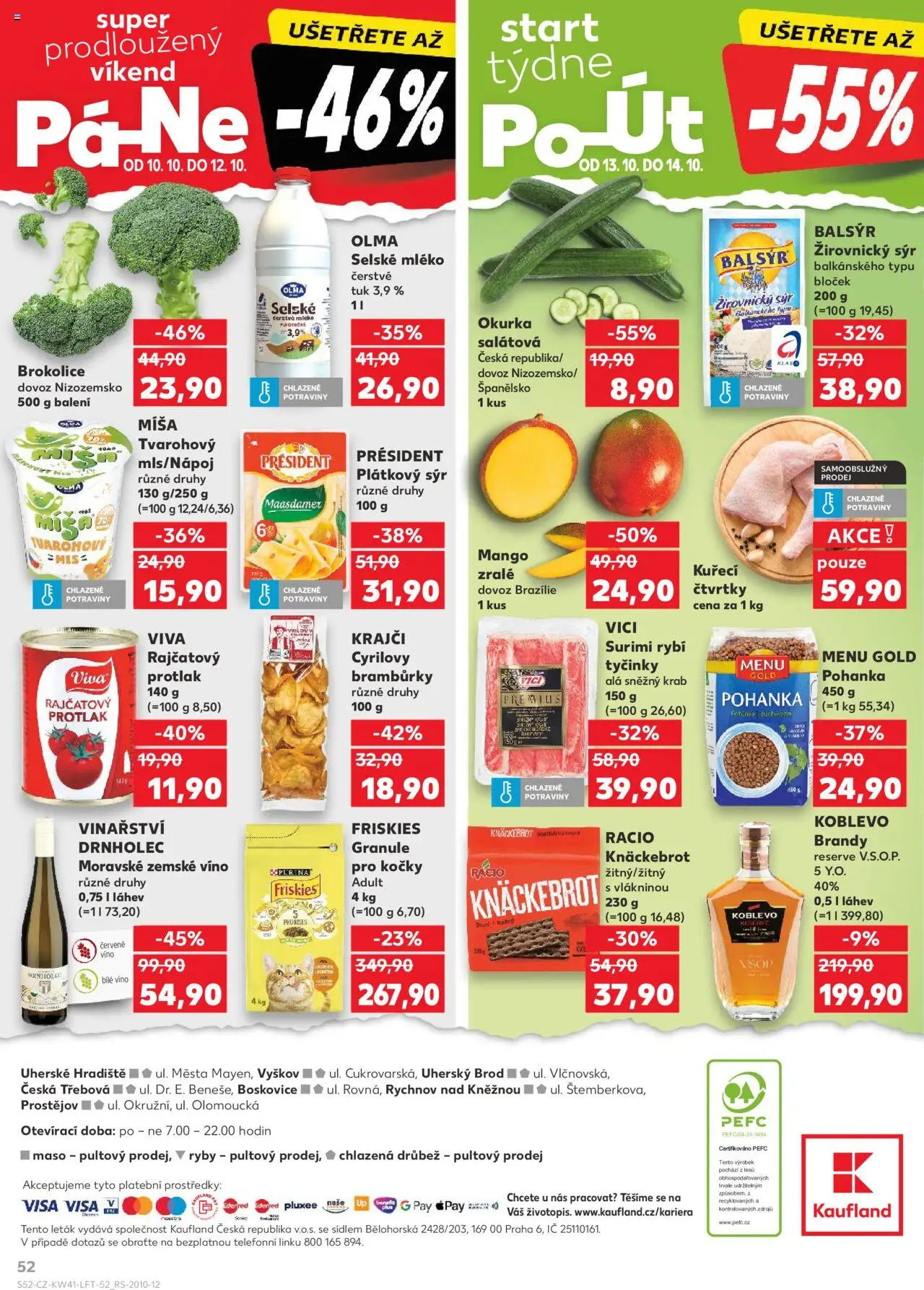 Kaufland leták od 08.10.2025 | Strana: 52 | Produkty: Mango, Maasdamer, Kuřecí čtvrtky, Potraviny